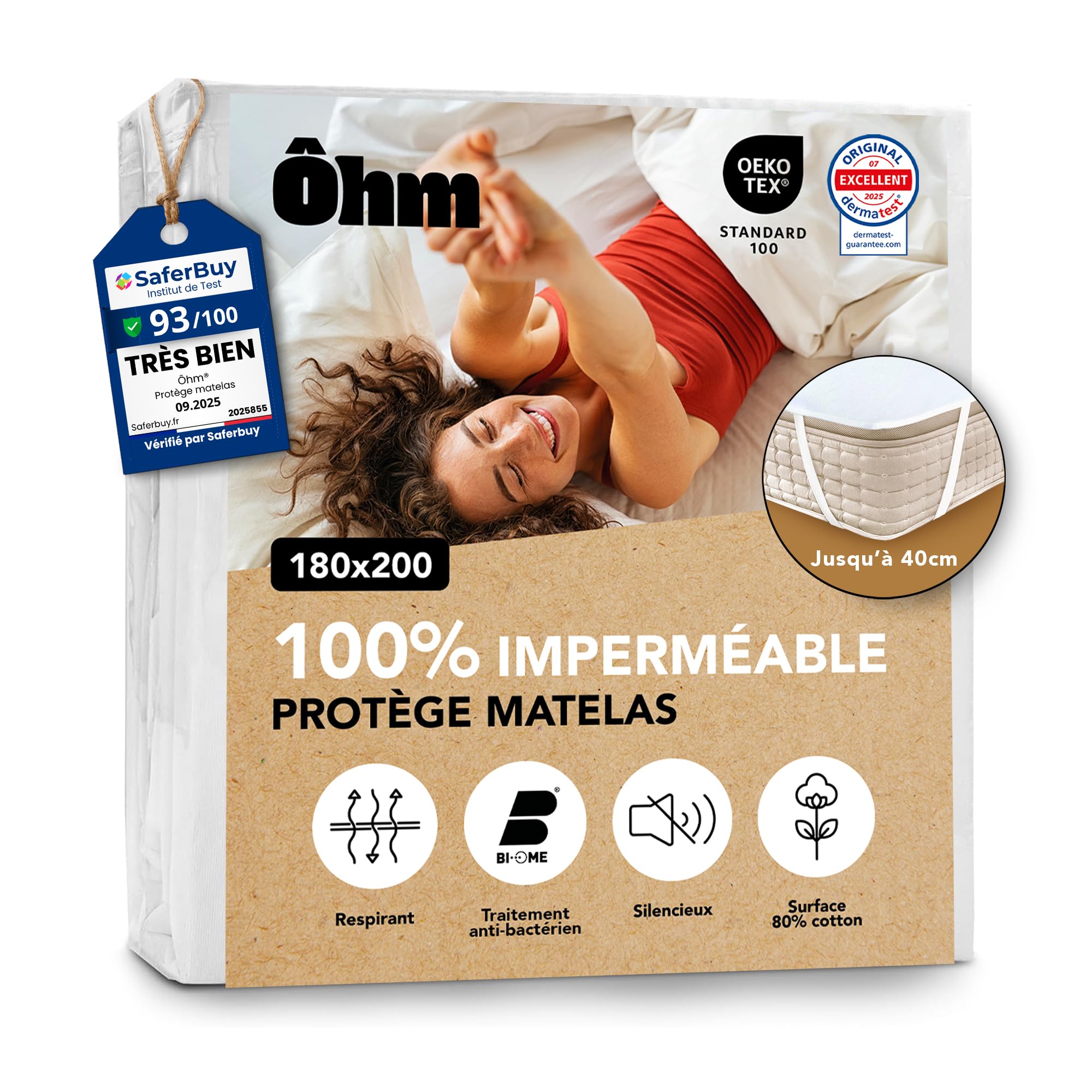 HOMEROKK Paris Protège Matelas Imperméable et Anti-acariens I Alèse imperméable avec 4 Coins Elastiques I Certifié Oeko TEX I (180 x 200 cm