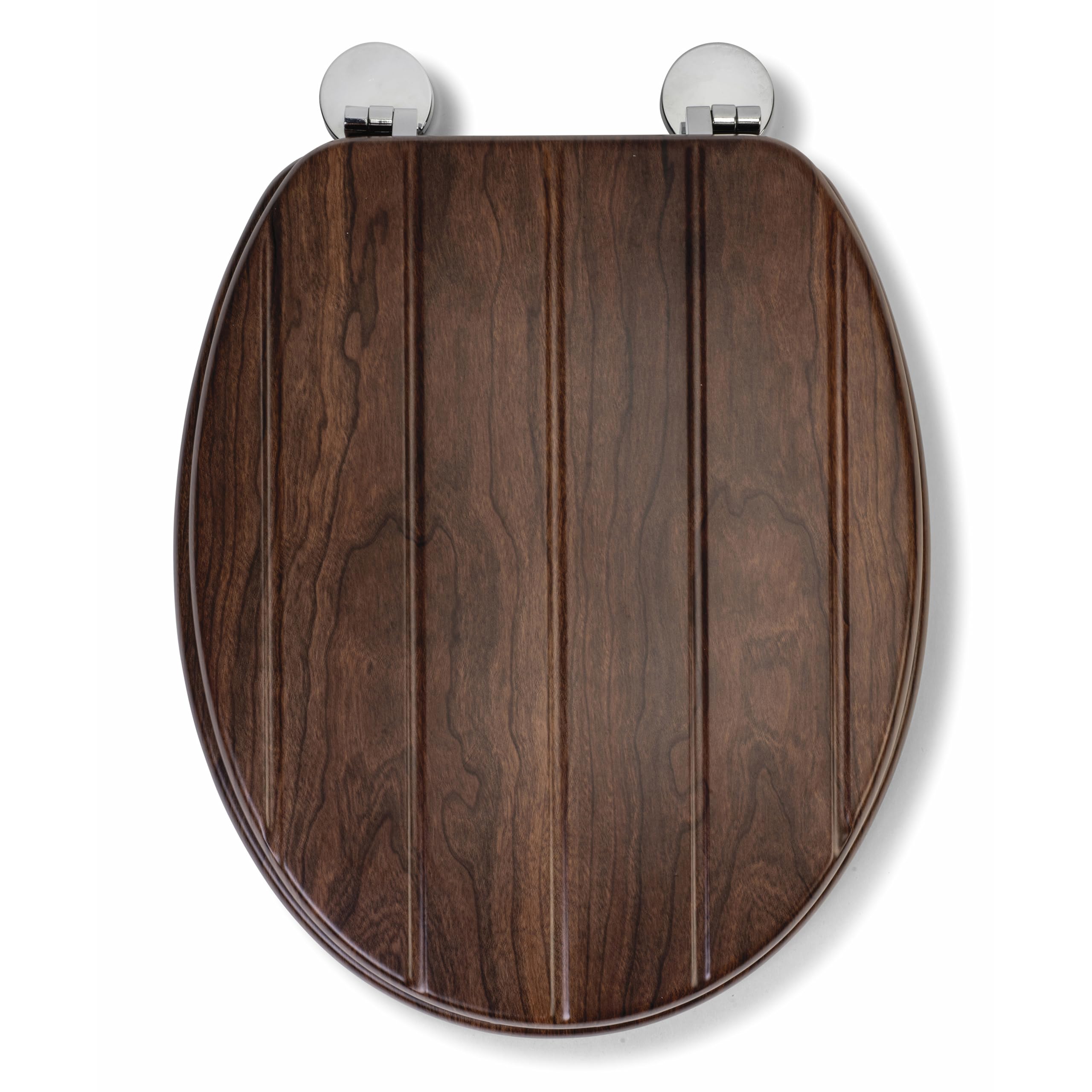 Croydex Molvena Wooden Toilet Seat - Adjustable Hinges with Top and Bottom Fixings Included and Rust Free Chrome Plated Hinge Covers, Antibacterial Treated Surface (Walnut Effect)
