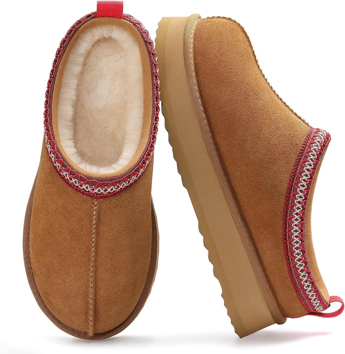 KIDMI Genuine Suede Platform Slippers for Women, Fuzzy Winter Warm Shoes | Classic Cozy Slip On Slippers for Indoor Outdoor, All Day Comfort, Ideal Present