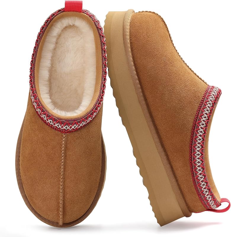 KIDMI Genuine Suede Platform Slippers for Women, Fuzzy Winter Warm Shoes | Classic Cozy Slip On Slippers for Indoor Outdoor, All Day Comfort, Ideal Present