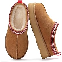 Genuine Suede Platform Slippers for Women Fuzzy Winter Warm Shoes Indoor Outdoor