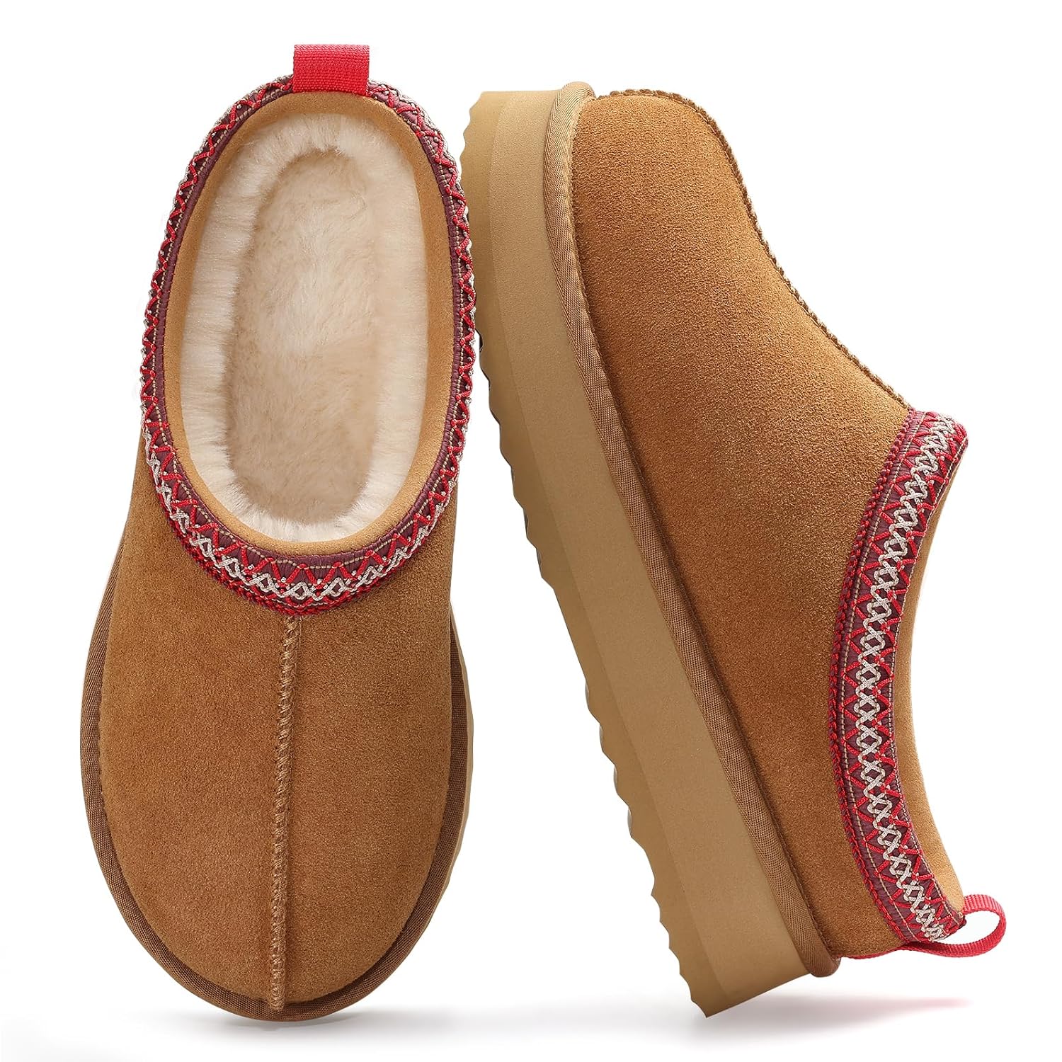 KIDMI Genuine Suede Platform Slippers for Women Fuzzy Winter Warm Shoes Indoor Outdoor