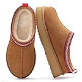 Genuine Suede Platform Slippers for Women Fuzzy Winter Warm Shoes Indoor Outdoor