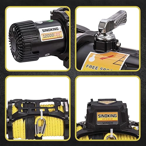 Miniatura 5 de SINOKING Cabrestante Eléctrico de 12V 12000 lb. Cuerda Sintética Impermeable Cabrestante Todo Terreno con Control Remoto Inalámbrico para Vehículo