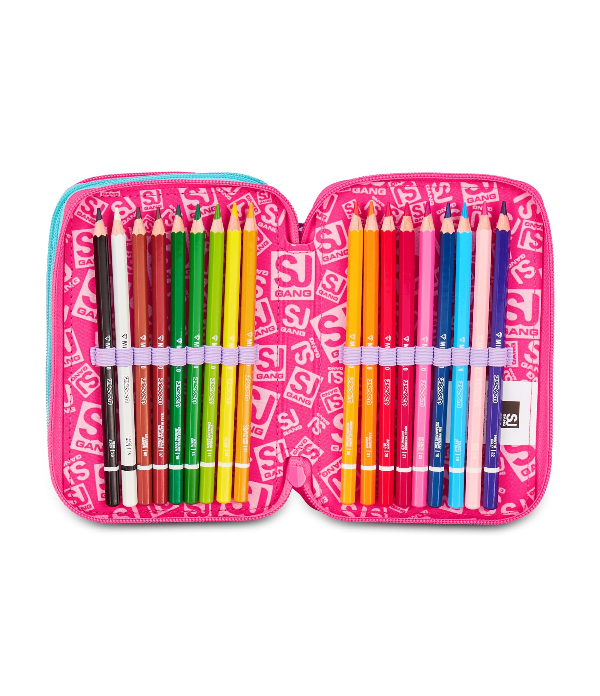 SJ GANG STYLE JAM GANG Astuccio Scuola 3 Zip Plushy Rabbit, Rosa, Portapenne Triplo Scomparto Completo Di Penne, Matite, Colori, Accessori Zaino, Scuola Elementare, Bambina