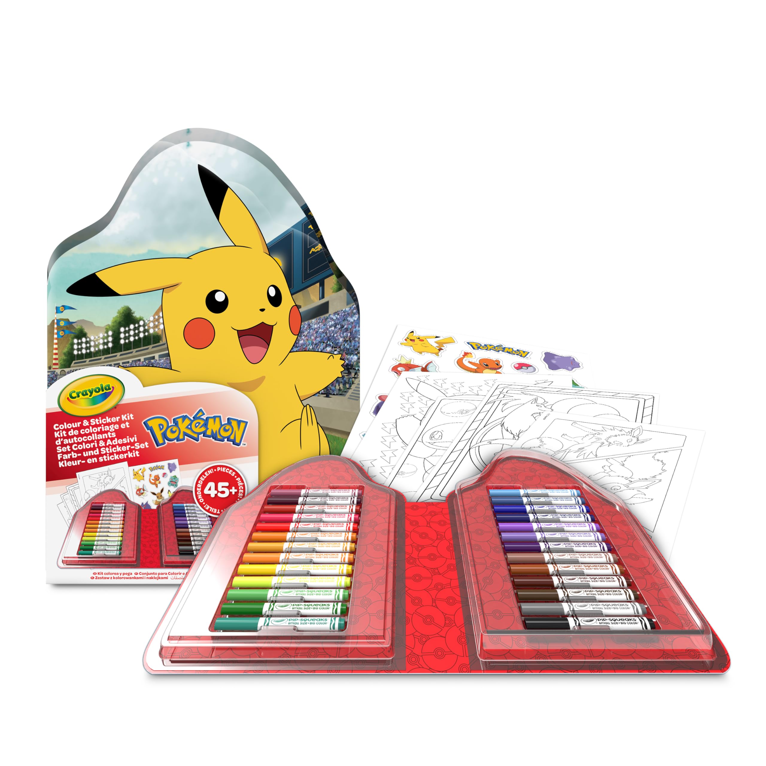 CRAYOLA - Maletín Pokémon para Colorear con Pegatinas, Set con Rotuladores, Páginas para Colorear, Pegatinas, 45 Piezas, Regalo Creativo para Niños, a Partir de 5 años, 04-0785