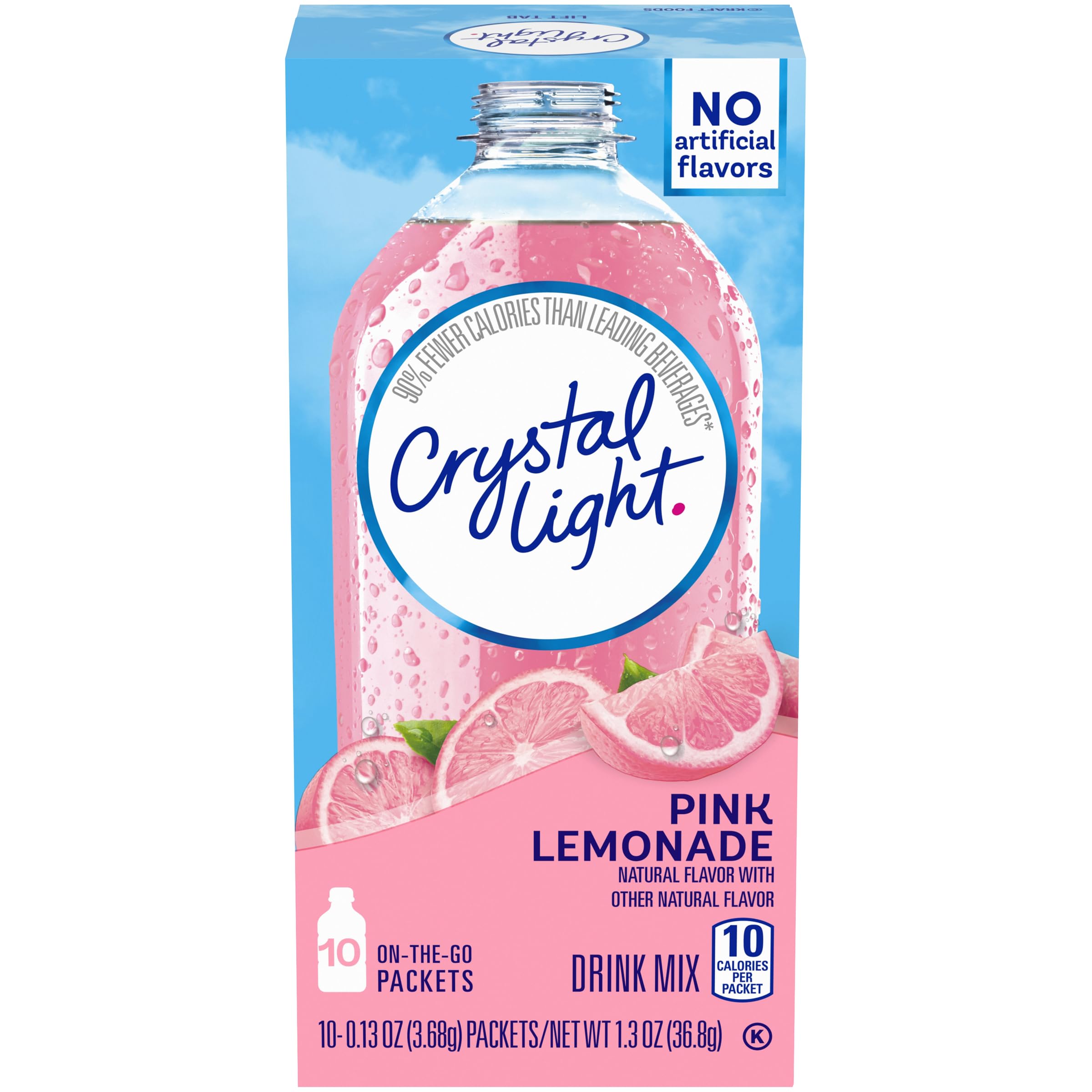 Crystal Light Pink Lemonade Naturally Flavored Powdered Drink Mix, 10 ct On-the-Go-Packets (Pack of 4)