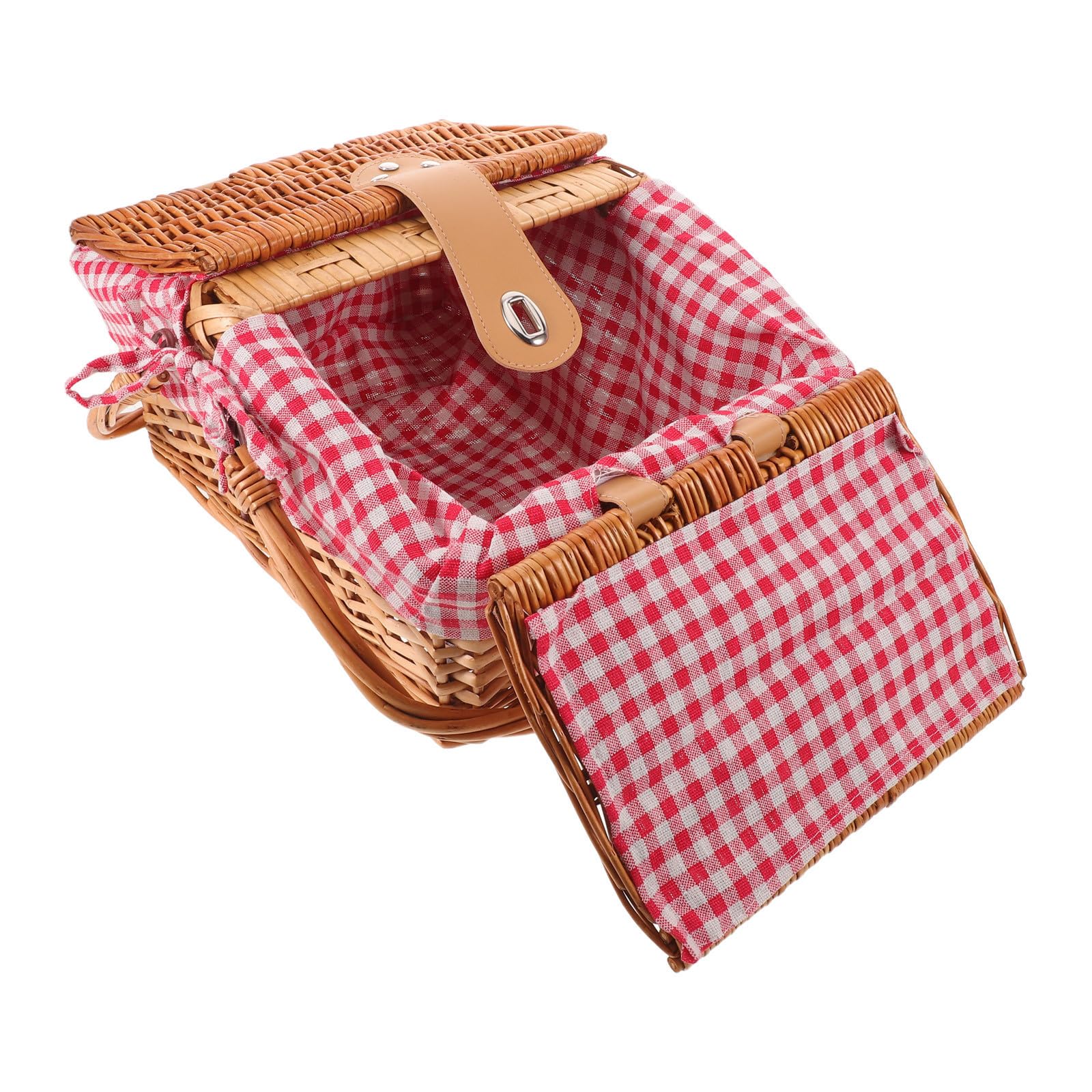 Cesta de Picnic Tejida Vintage de Mimbre con Tapa y Asas Extraíbles