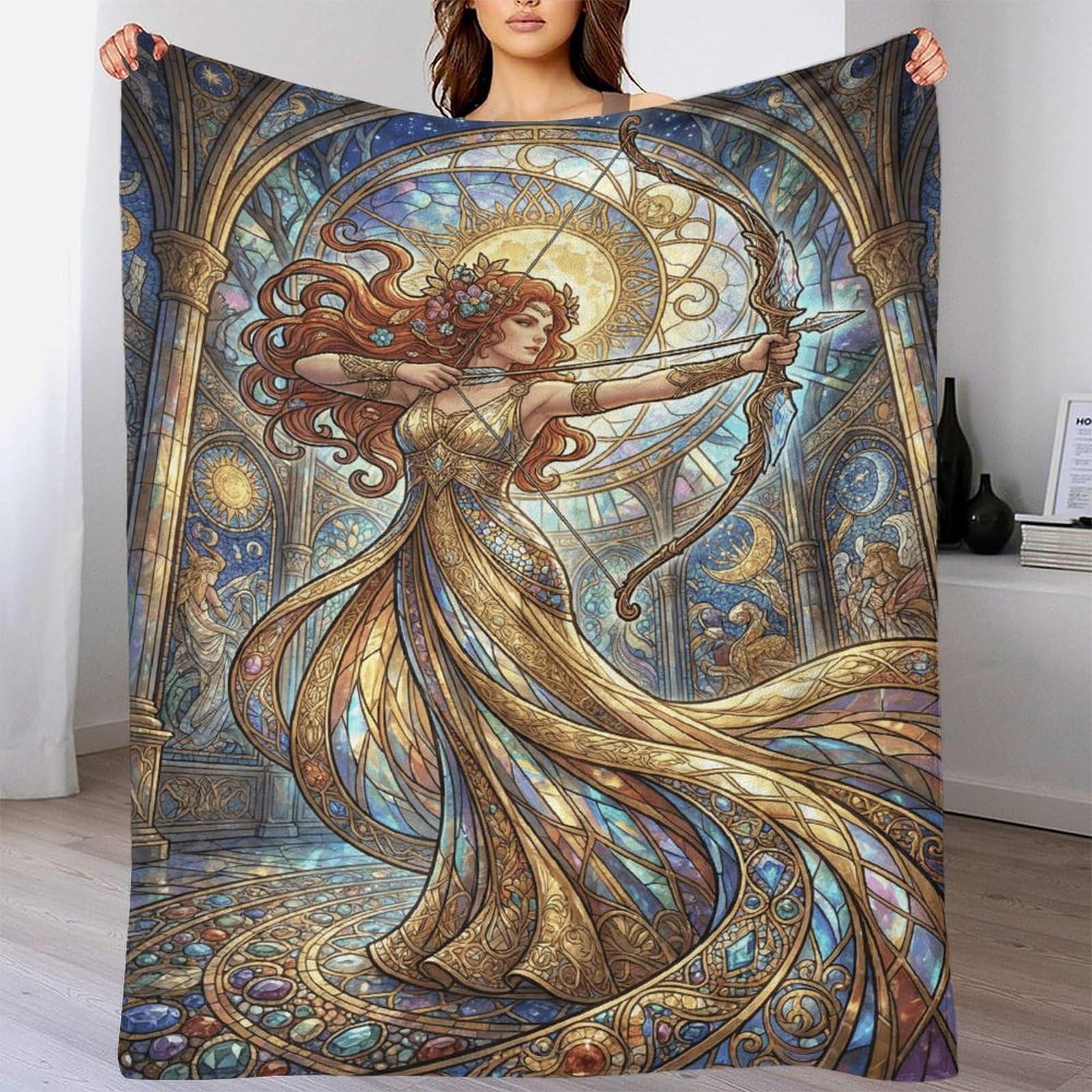 W7C8U2X3 Art Nouveau Artemis for Flannel Throw Blanket, Camping Car Travel
