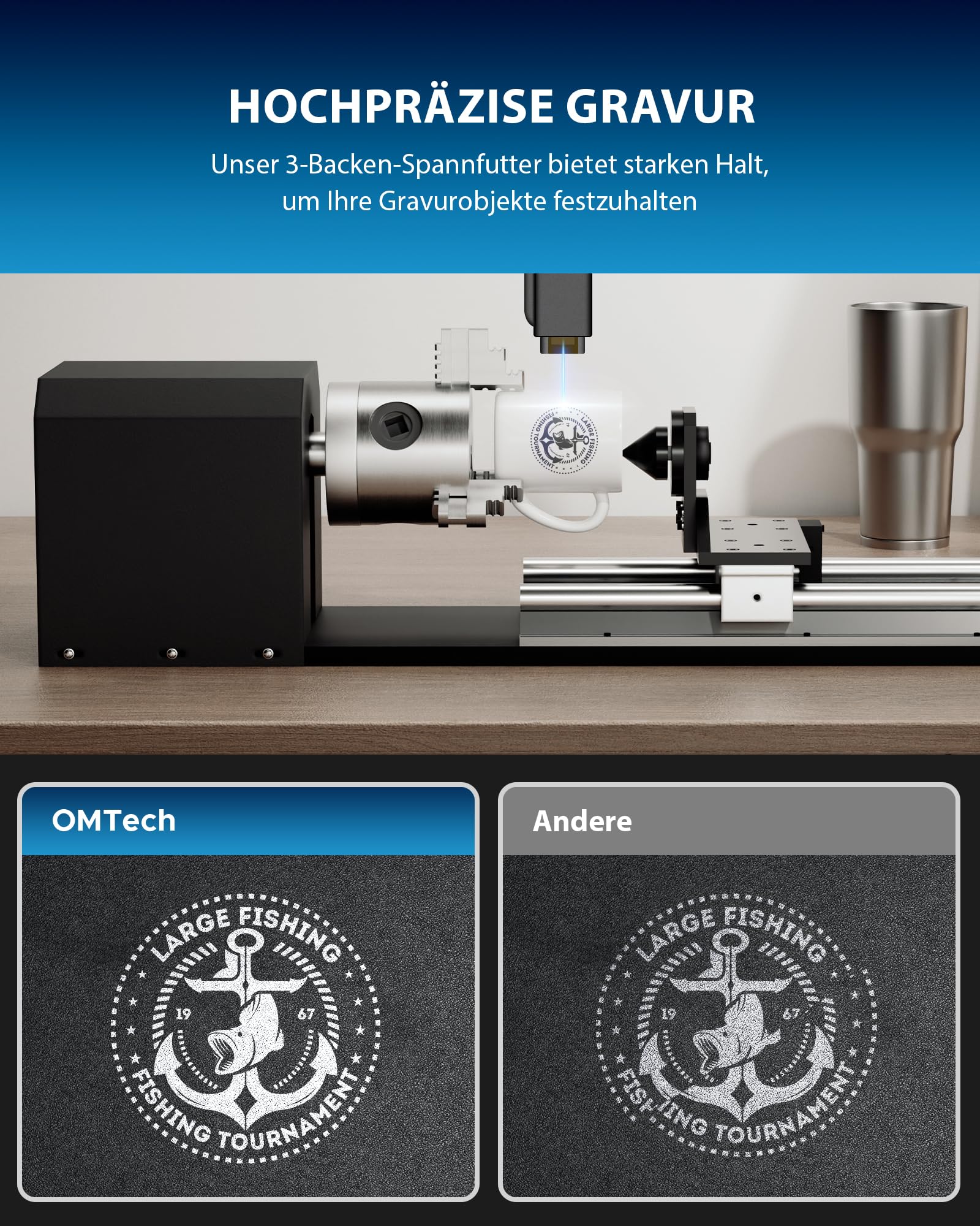 OMTech Laser Rotary Axis KP58 3-Backenfutter 2-Phasen-Schrittmotor für CO2-Lasergraviermaschine 50W-130W