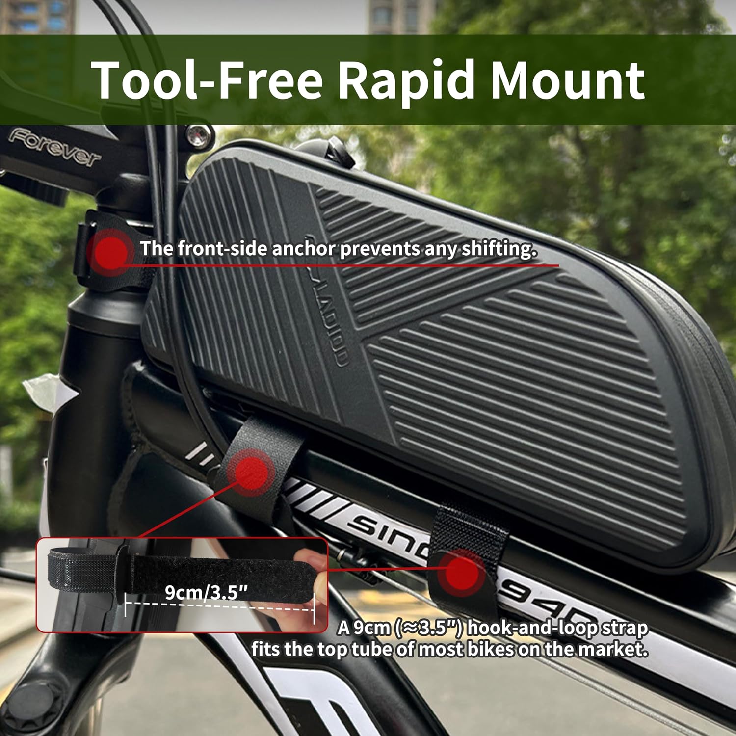 Waterproof Top Tube Bike Bag for Mountain Bikes, Large Capacity Front Triangle Storage Pouch with Reflective Stripes, Protect Your Phone, Money and Other Valuable Items
