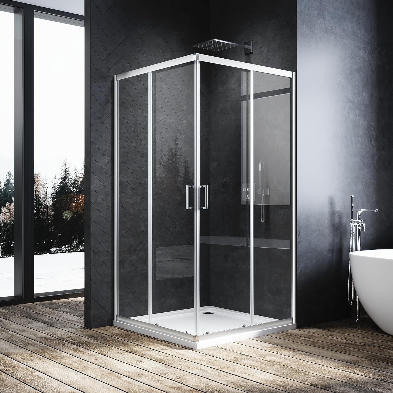 ELEGANT Sliding Corner Entry Shower Enclosure 6mm Toughened Glass Bathroom Screen Panel Reversible Shower Cubicle for Bathroom 760 x 760 mm