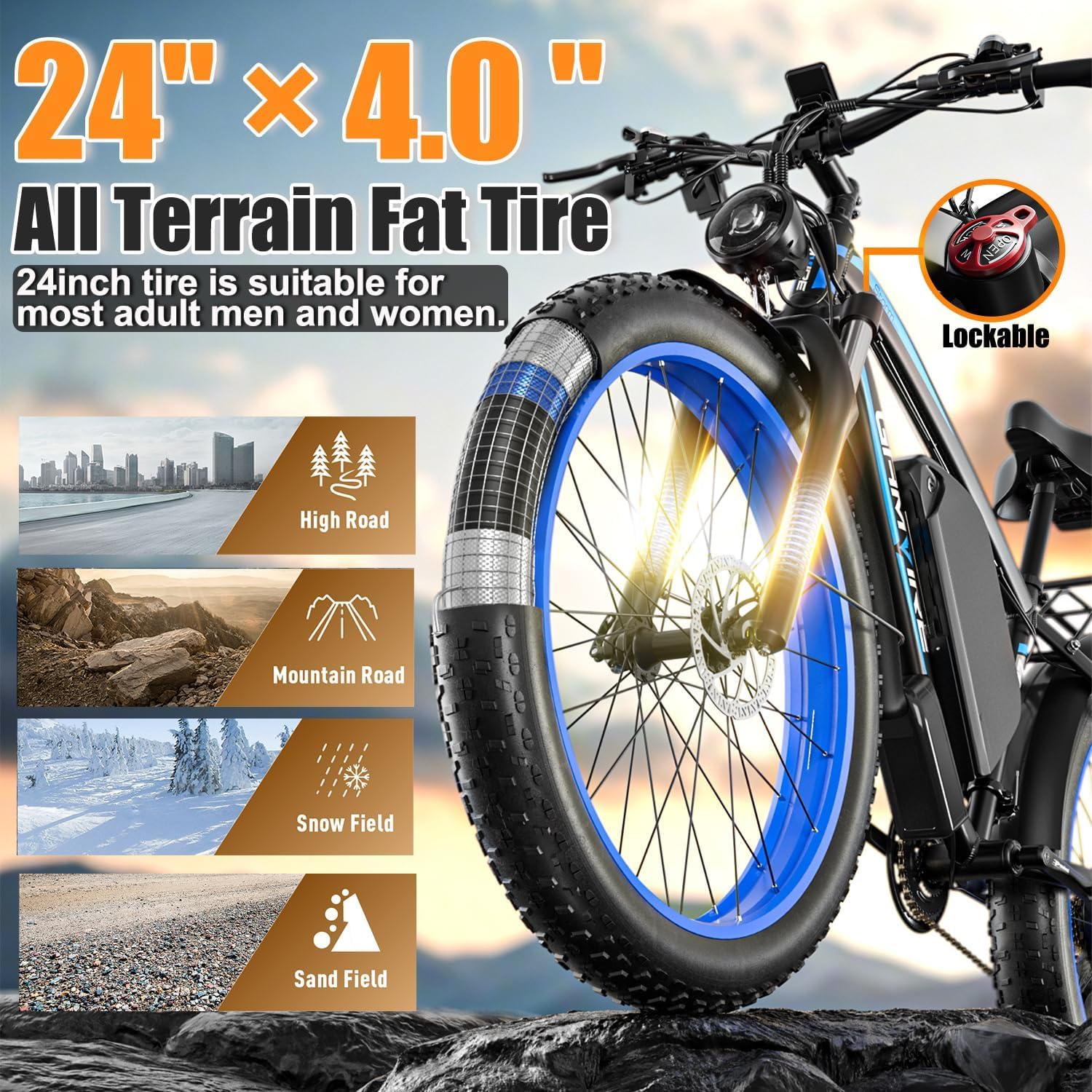 Ebike for Adults Electric, 52V 19.2Ah/32Ah, Peak 2000W/2500W E-Bike, 36/40MPH, 70 Miles/100Miles, Off Road Snow Mountain E-Bike, Hydraulic Disc Brake, 24"/26" Fat Tire Electric Bicycle UL2849 by SGS