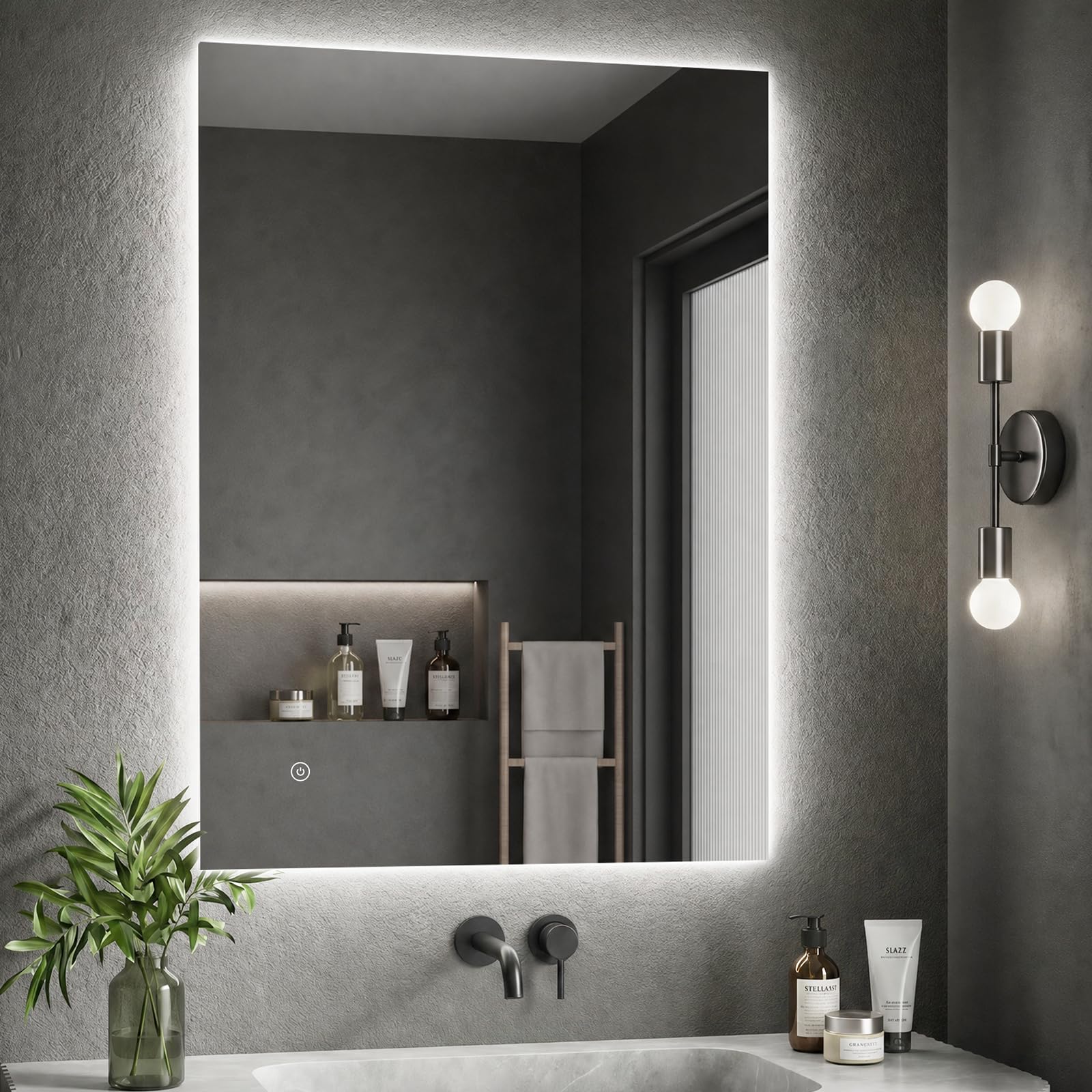 Spiegel-mit-Beleuchtung 50x70cm - Badezimmerspiegel Badspiegel-mit-Beleuchtung, Touch Schalter, 3 Lichtfarben, Dimmbar LED-Spiegel-Bad