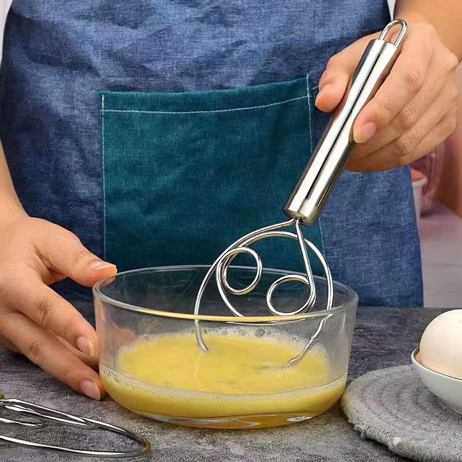 Sbattitore manuale in acciaio inox, frusta magica per impasto, ad anello in acciaio inox per uso alimentare, per impastare pane, torte, pizza e biscotti (3, B
