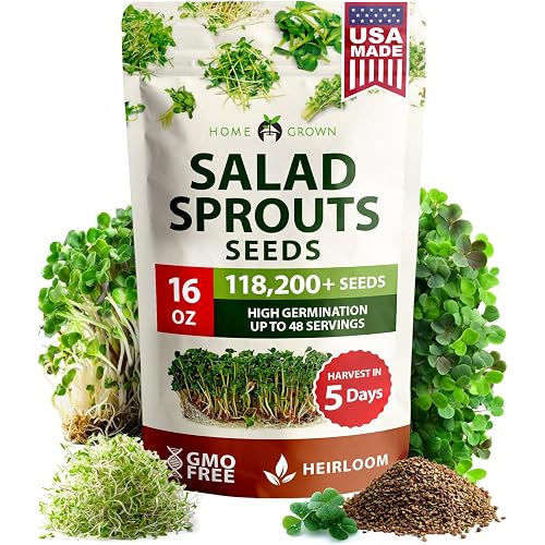 HOME GROWN Premium Sprouting Seeds Mix - Microgreens 118,200 Seeds for Indoor Growing - Non-GMO Broccoli, Alfalfa, Radish, Clover Sprouts Seed - 16oz Resealable Pack for Healthy Salad & Juicing