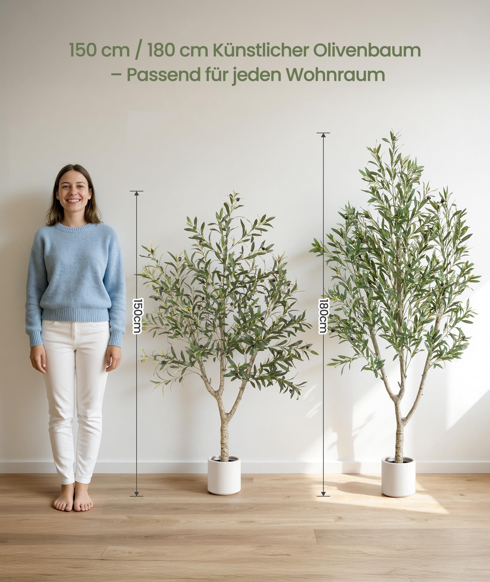 Olivenbaum Künstlich - 150cm Kunstpflanze Olivenbaum wie echt | Künstliche Pflanzen Groß Olivenbaumpflanze im Topf, Künstlicher Olivenbaum Deko für Wohnzimmer, Schlafzimmer, Büro, Garten