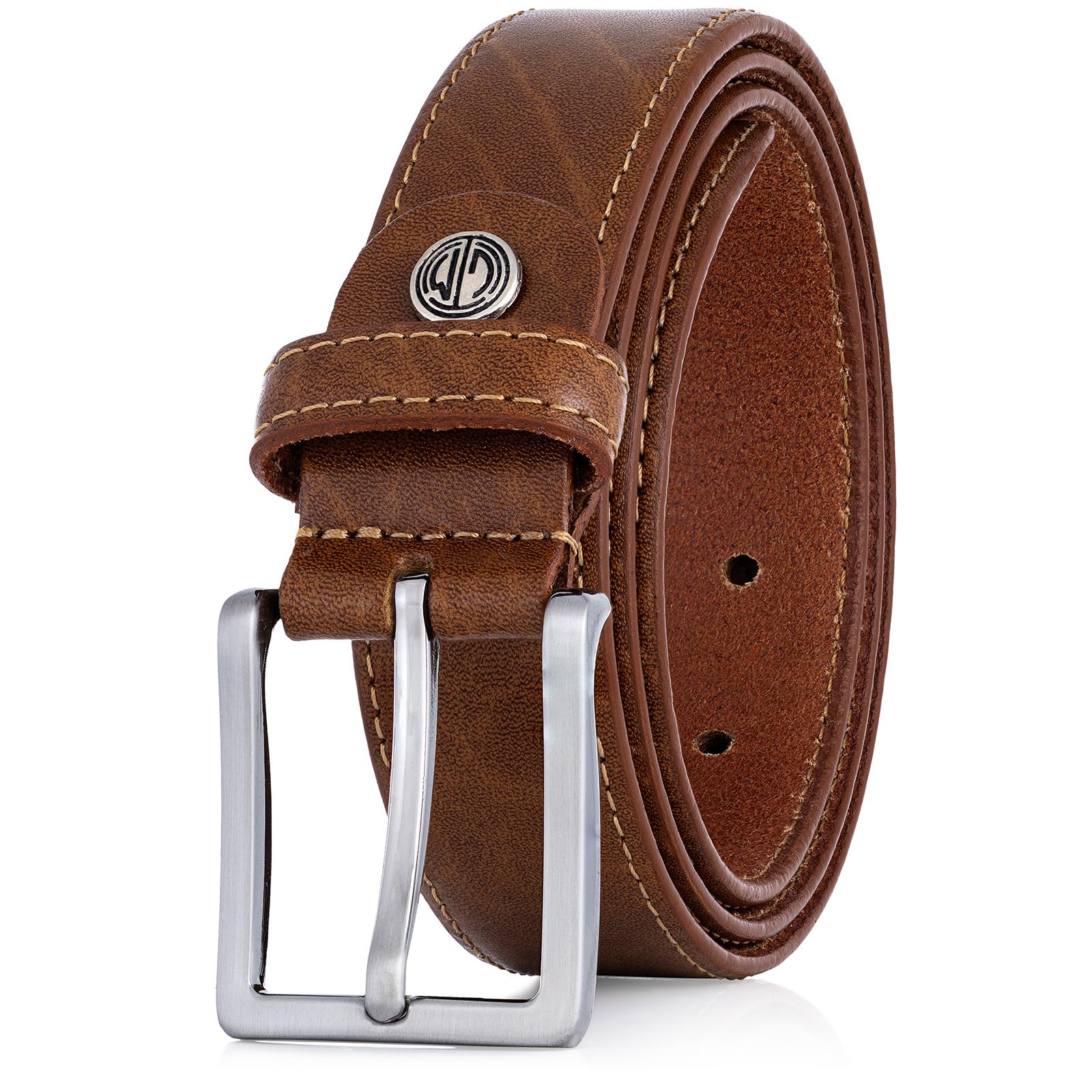 LINDENMANN Mens leather belt/Mens belt, leather belt XL, 2 Colors, cognac/white, Größe/Size:100, Farbe/Color:brown
