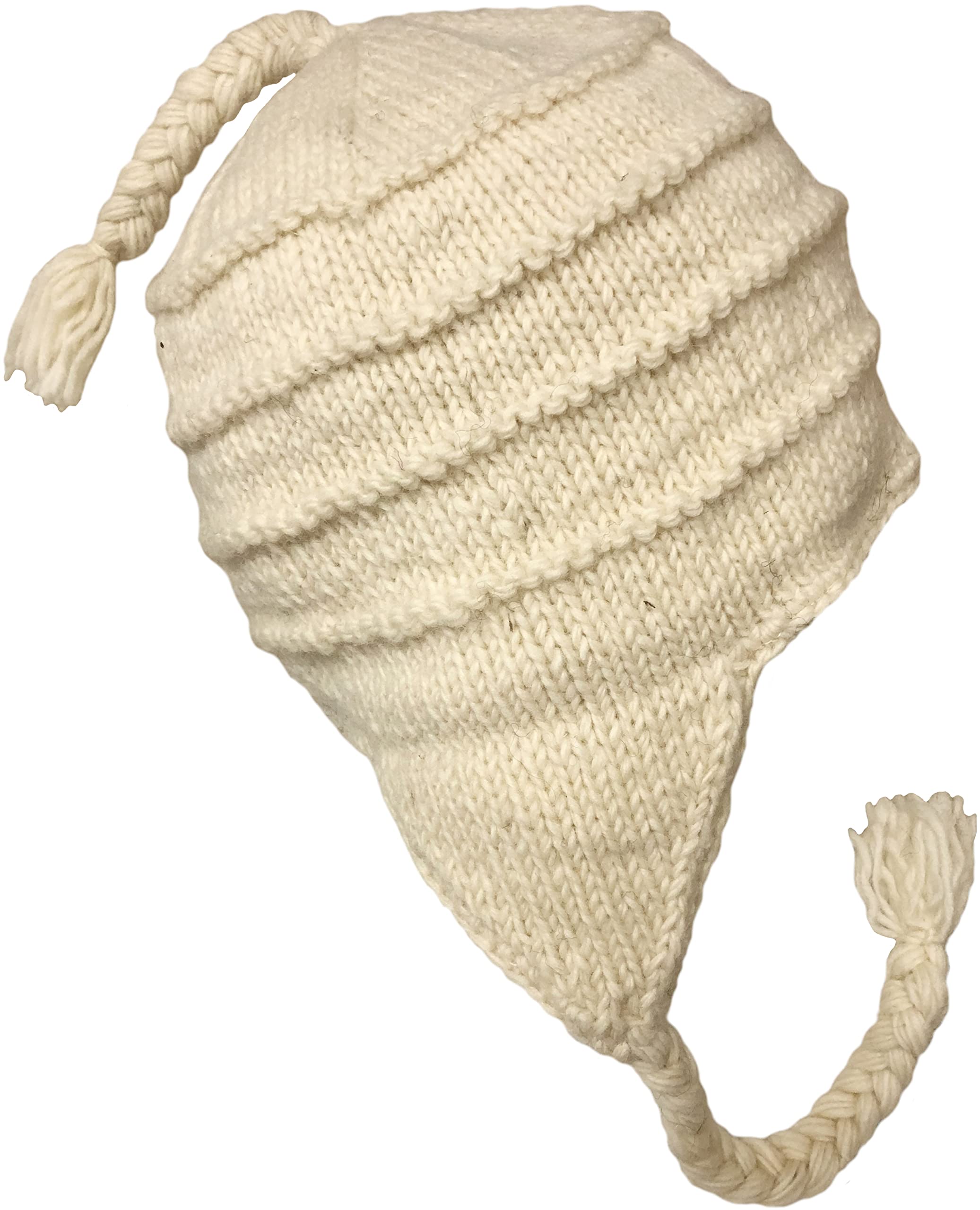 Himalayan Sherpa HatsNepal Hand Knit Sherpa Hat with Ear Flaps, Trapper Ski Heavy Wool Fleeced Lined Cap (Off-White Cream)