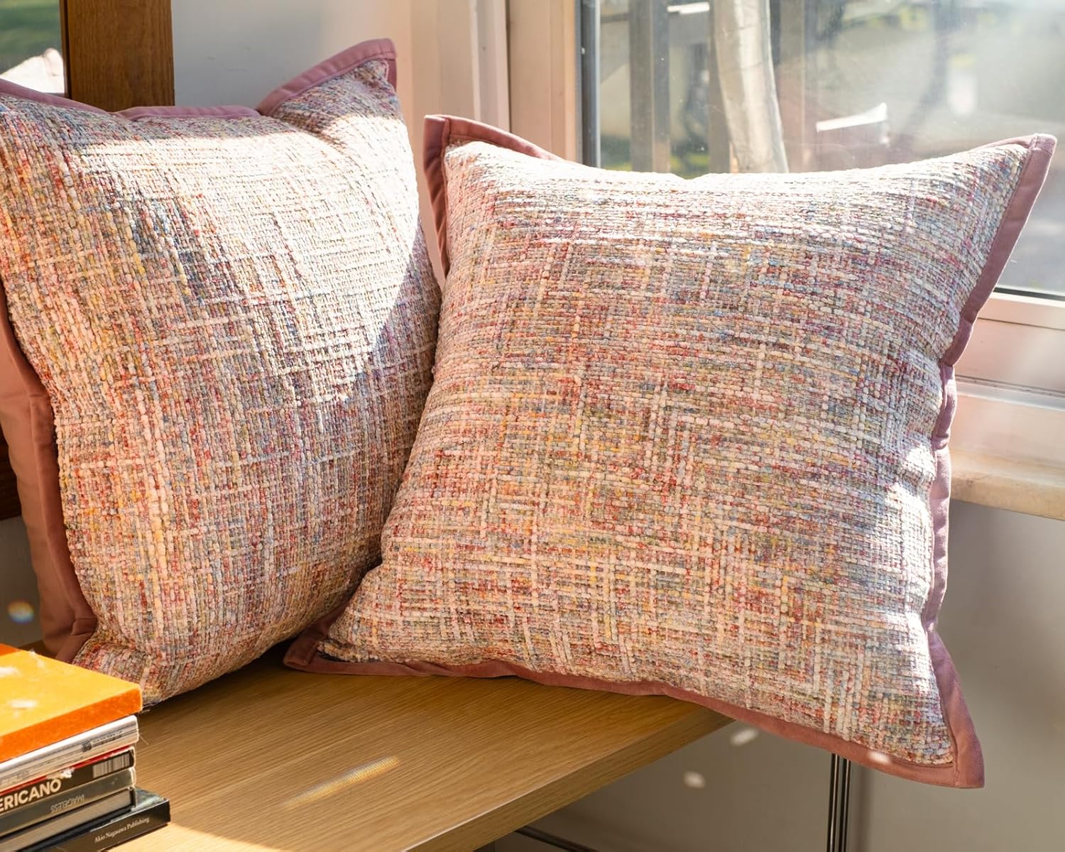 Juto Dusty Rose Pink Textured Woven Chenille Throw Pillow Cover 20x20 inch, Boho Accent Farmhouse Garden Decorative Pillow Case for Bed Sofa Couch, Pack of 2