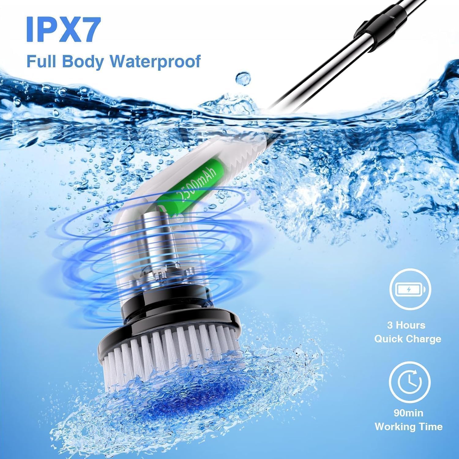 COOKVITA 9 in 1 Electric Spin Scrubber,Cleaning Brush Scrubber for Home, 300RPM/Mins 8 Brush Heads - 90Mins Work Time, 3 Adjustable Size, 2 Adjustable Speeds for Bathroom Shower Bathtub Car 2