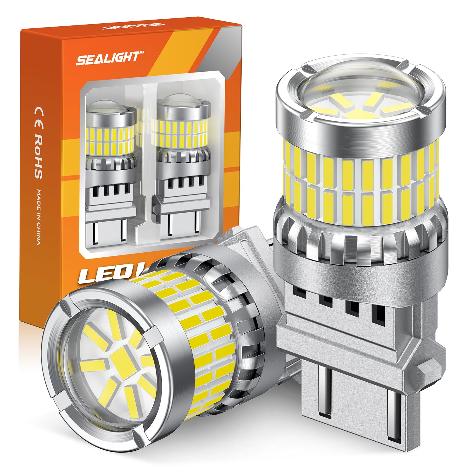 SEALIGHT Reverse Light Bulbs, 3157 LED Bulb White, 700% Brighter 3156 3057 4157 4114 T25 Bulbs 57-SMD LED Chipset with Projector Len for Brake Light, DRL, Backup Light, Pack of 2