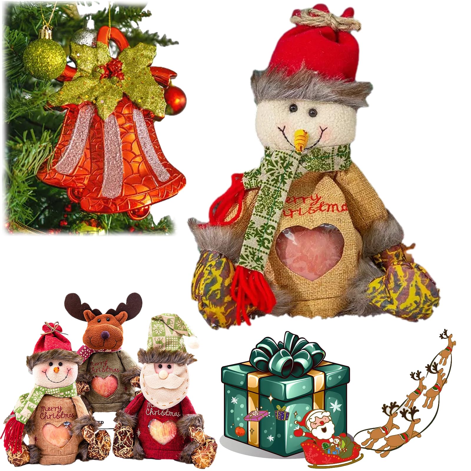 HOPASRISEE Christmas Gift Bags Zipper Design, Christmas Gift Doll Bags, 3D Doll Decoration Gift Bag, Christmas Gift Bags for Party and Festival, Santa, Christmas Candy Bags (1PC-C)