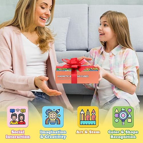 Miniatura 7 de Juego de 65 bloques magnéticos, bloques de construcción magnéticos de 1 pulgada con ojos de juguete y bolsa de almacenamiento para regalos de niños,