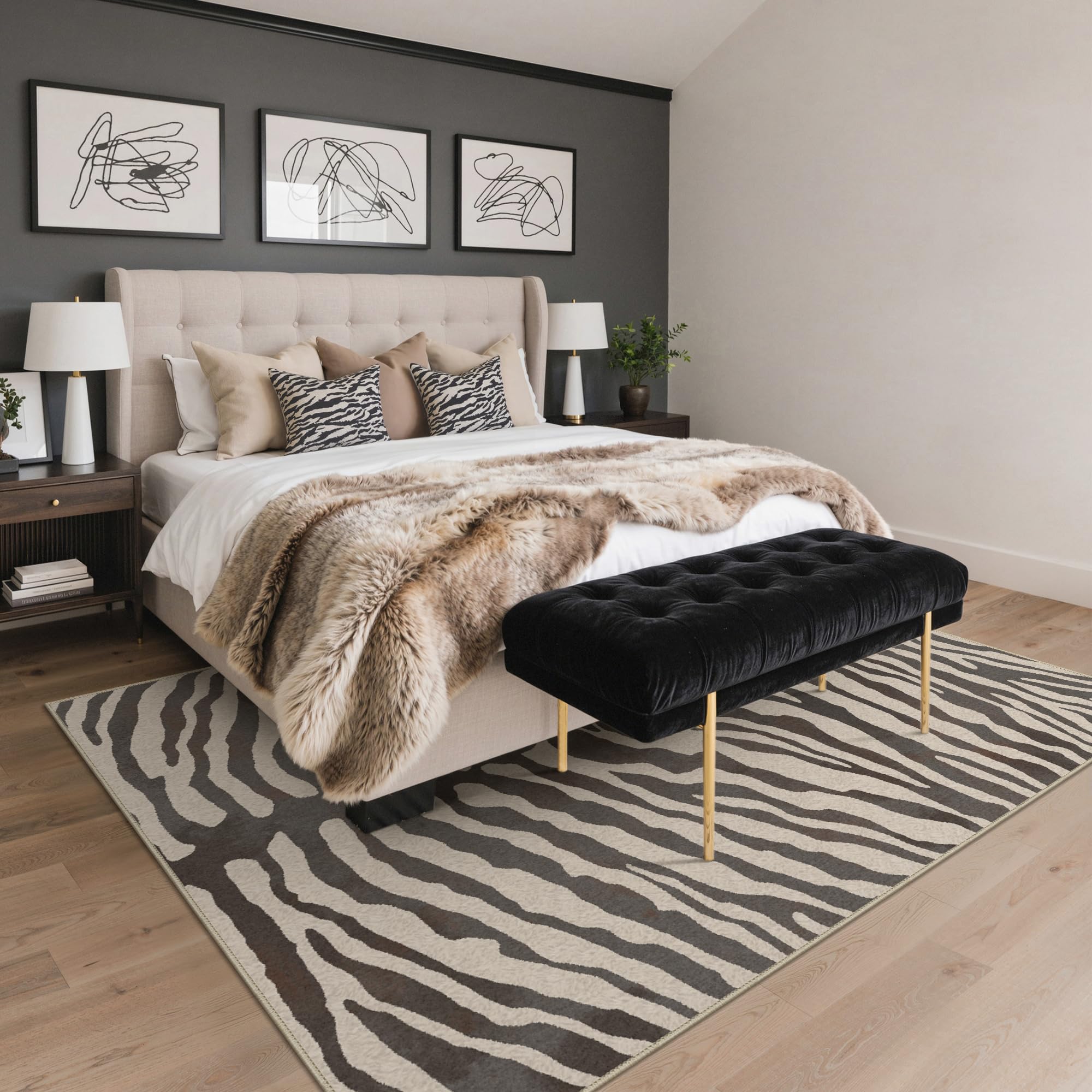 BEIMO Waschbarer Teppich Natur Bionik Zebra 120x170cm Kueche