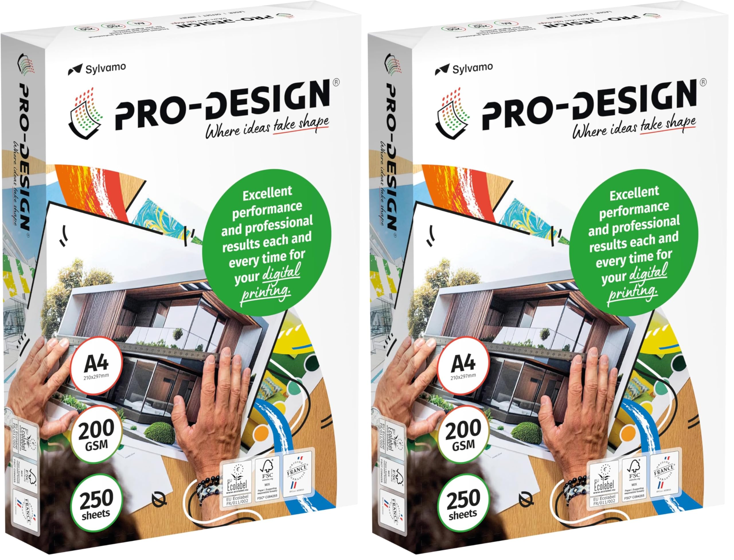 PRO-DESIGN®, papier surfacé, blancheur élevée, 200g, A4, FSC®, ramette de 250 feuilles (Lot de 2)
