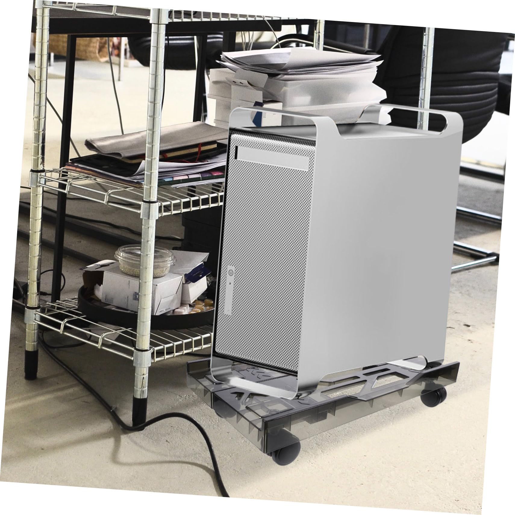HOMSFOU Soporte Ajustable para CPU con Ruedas Estante Móvil De Ordenador Diseño Retráctil y Ventilado para Escritorios y Alfombras Ajustable
