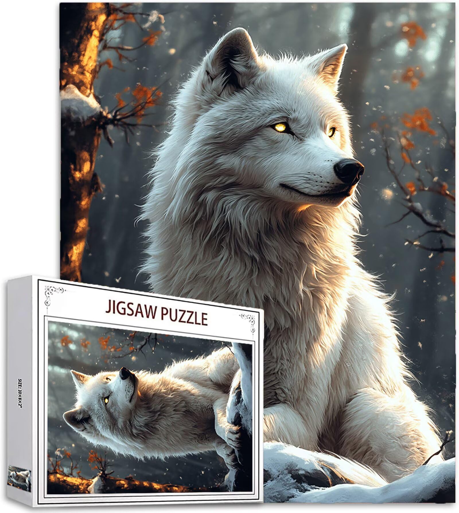 Puzzle dla dorosłych 3000 sztuk, puzzle 3000 sztuk dla dorosłych, drewniana łamigłówka wymagająca gra z pudełkiem na prezent opakowanie do dekoracji domu sypialni prezenty dla kobiet, motyw: wilk