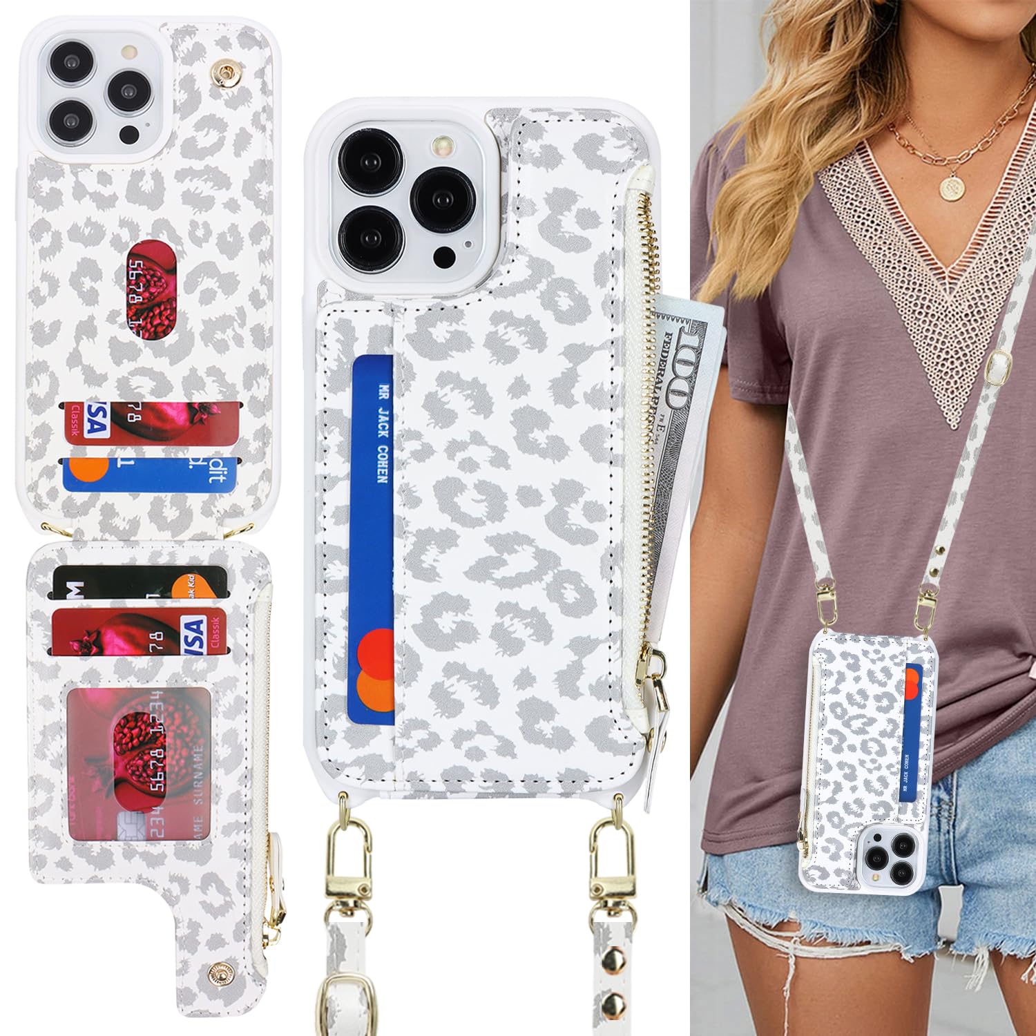 SailorTech for iPhone 14 Pro Max Phone Case with Credit Card Holder for Women iPhone 14 Pro Max Leather Case Wallet Crossbody with Credit Card Slots Zipper Shockproof Case for Men - Image 2