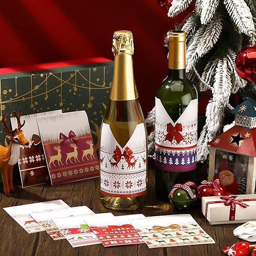 Miniatura 2 de Zonon 54 Pieces Christmas Wine Bottle Label Stickers Decorations Xmas Wine Bottle Cover Santa Snowmen Elk Labels Stickers for Christmas Party