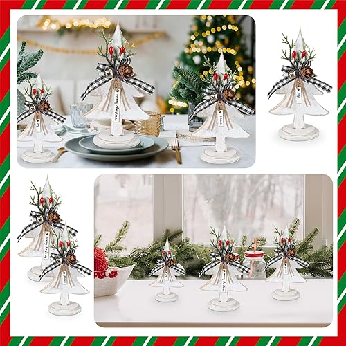 Miniatura 2 de Soaoo 3 piezas de árboles de Navidad de madera, decoración de mesa, árboles de Navidad de madera rústica, centros de mesa independientes, centro de