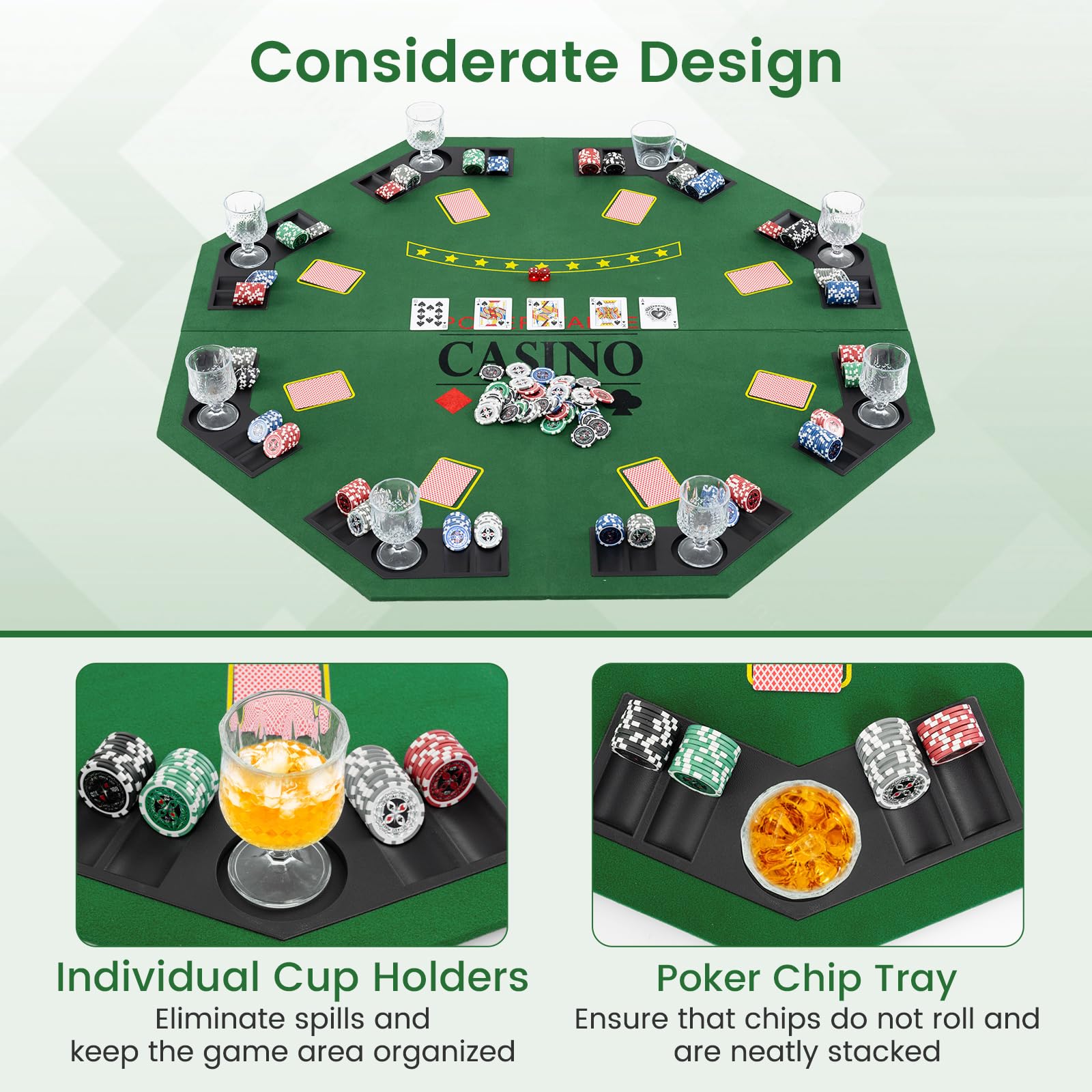 Giantex 121,9 cm tavolo da poker ottagonale top verde 8 lettore di quattro volte pieghevole da tavolo pieghevole e custodia per il trasporto, verde scuro