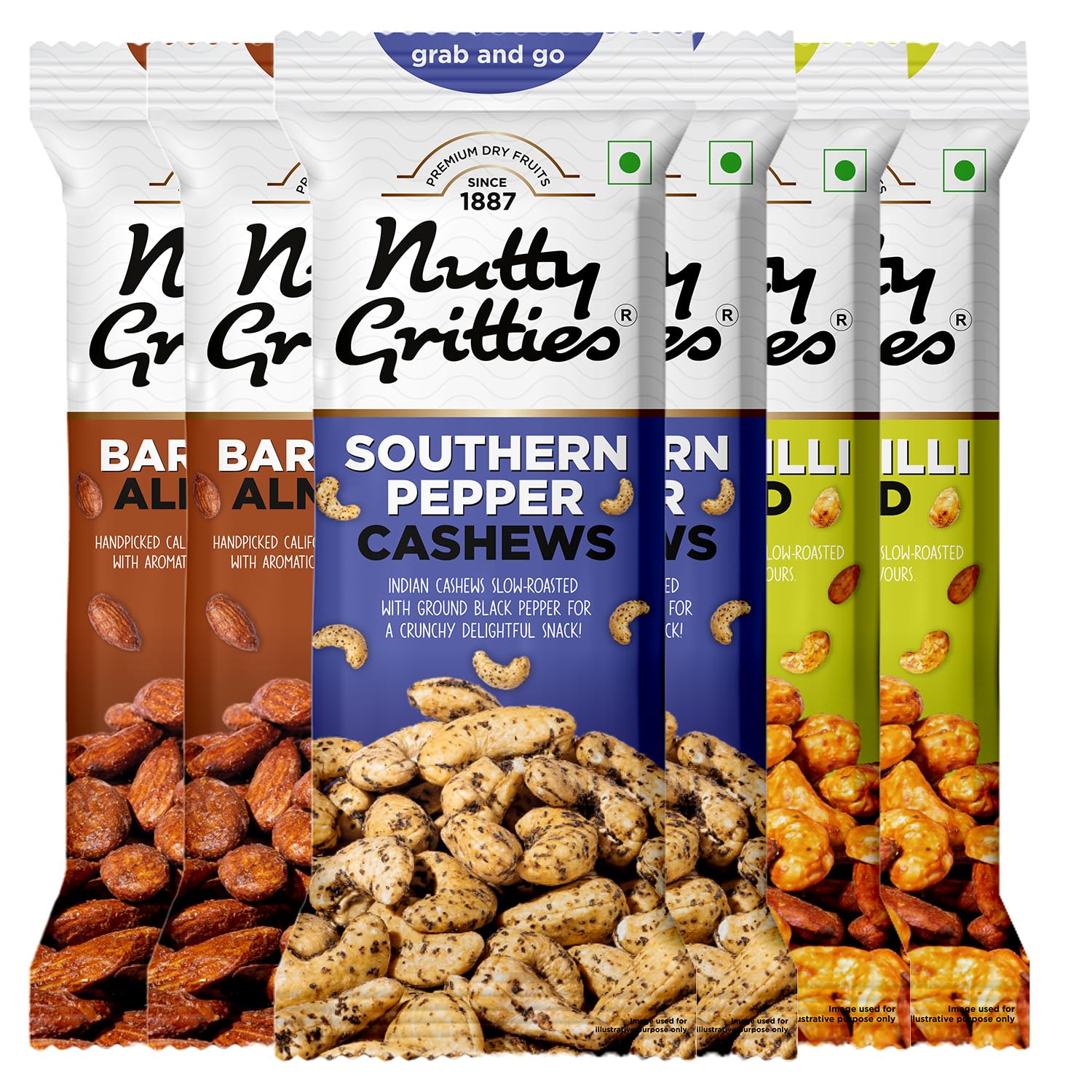 Nutty Gritties Grab And Go Flavoured Combo | 240g (Each Pouch 40g, Pack of 6) Thai Chilli Blend, Southern Pepper Cashews, Barbeque Almonds (B0CH3G4RXM) Amazon Price History, Amazon Price Tracker