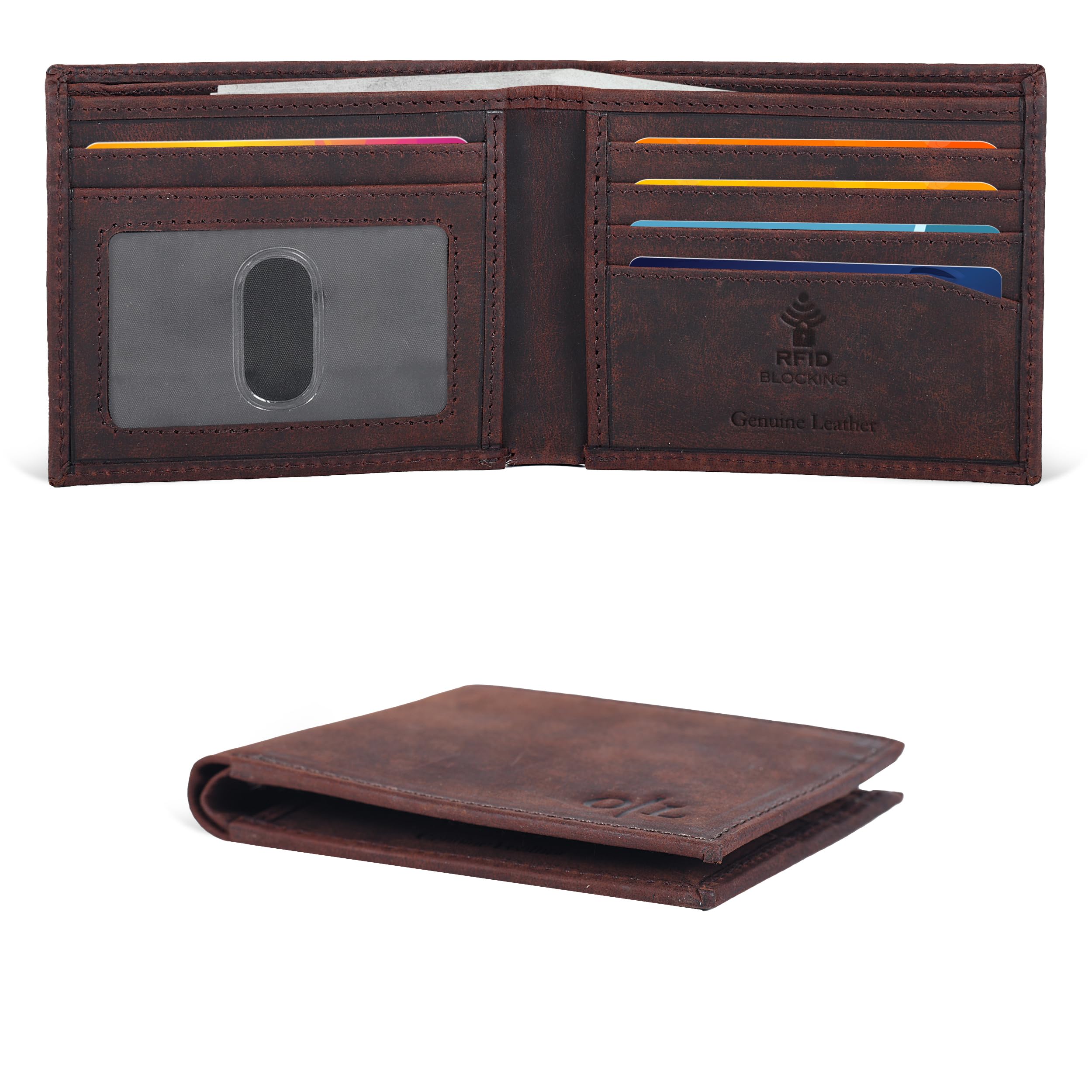 Slim Leather Wallet for Men - RFID Wallets 6 Credit Card Holder Ultra Thin Gift for Mens, Front Pocket Minimalist Design (Brown Hunter)