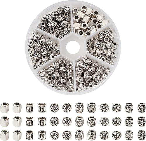 Craftdady Cuentas espaciadoras de aleación tibetana mezcladas Antiuqe Perlas sueltas, Metal Plata Zinc Concha