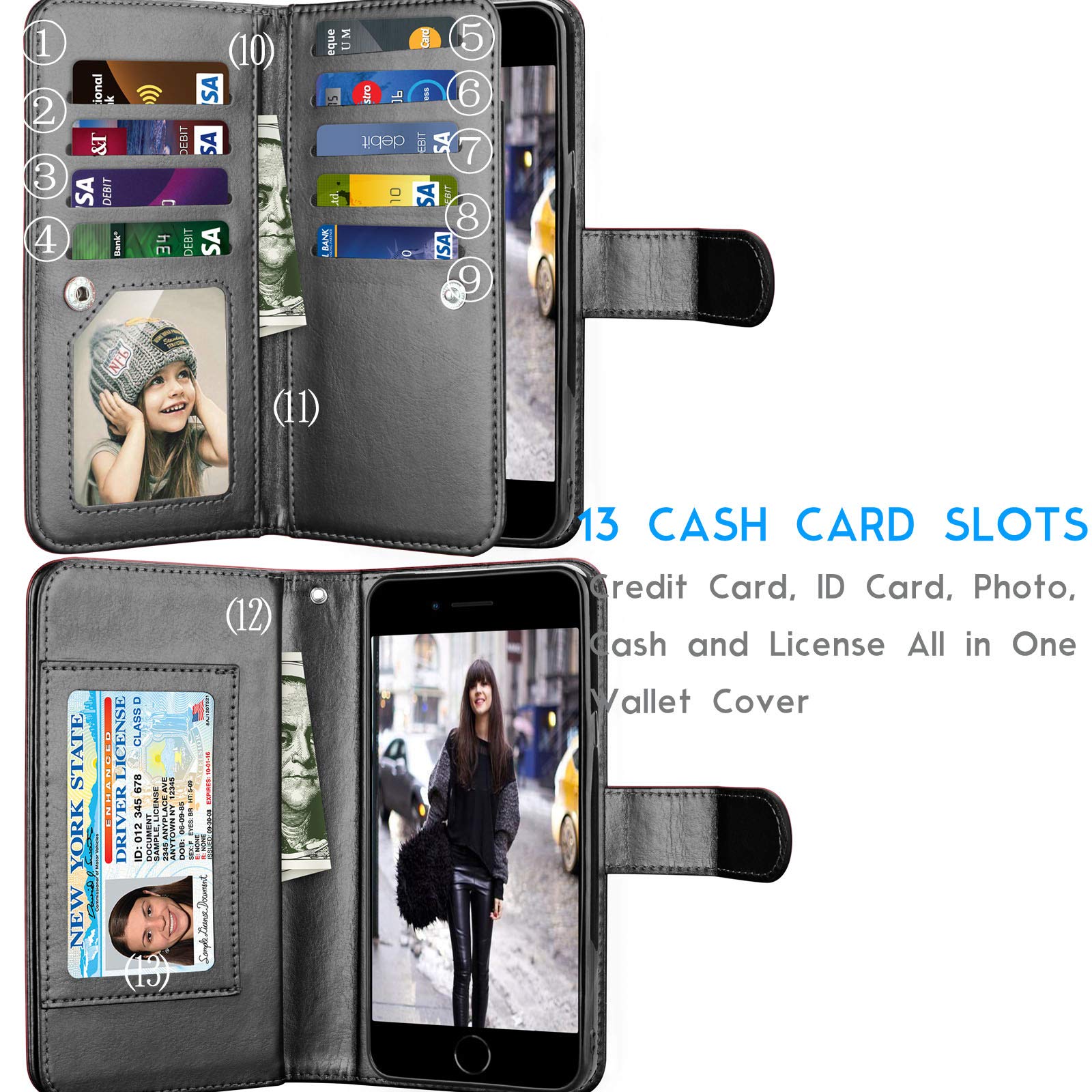 Tekcoo Wallet Case for iPhone SE 2020 / iPhone 7 / iPhone 8 Luxury ID Cash Credit Card Slots Holder Carrying Pouch Folio Flip PU Leather Cover [Detachable Magnetic Hard Case] Kickstand - Black