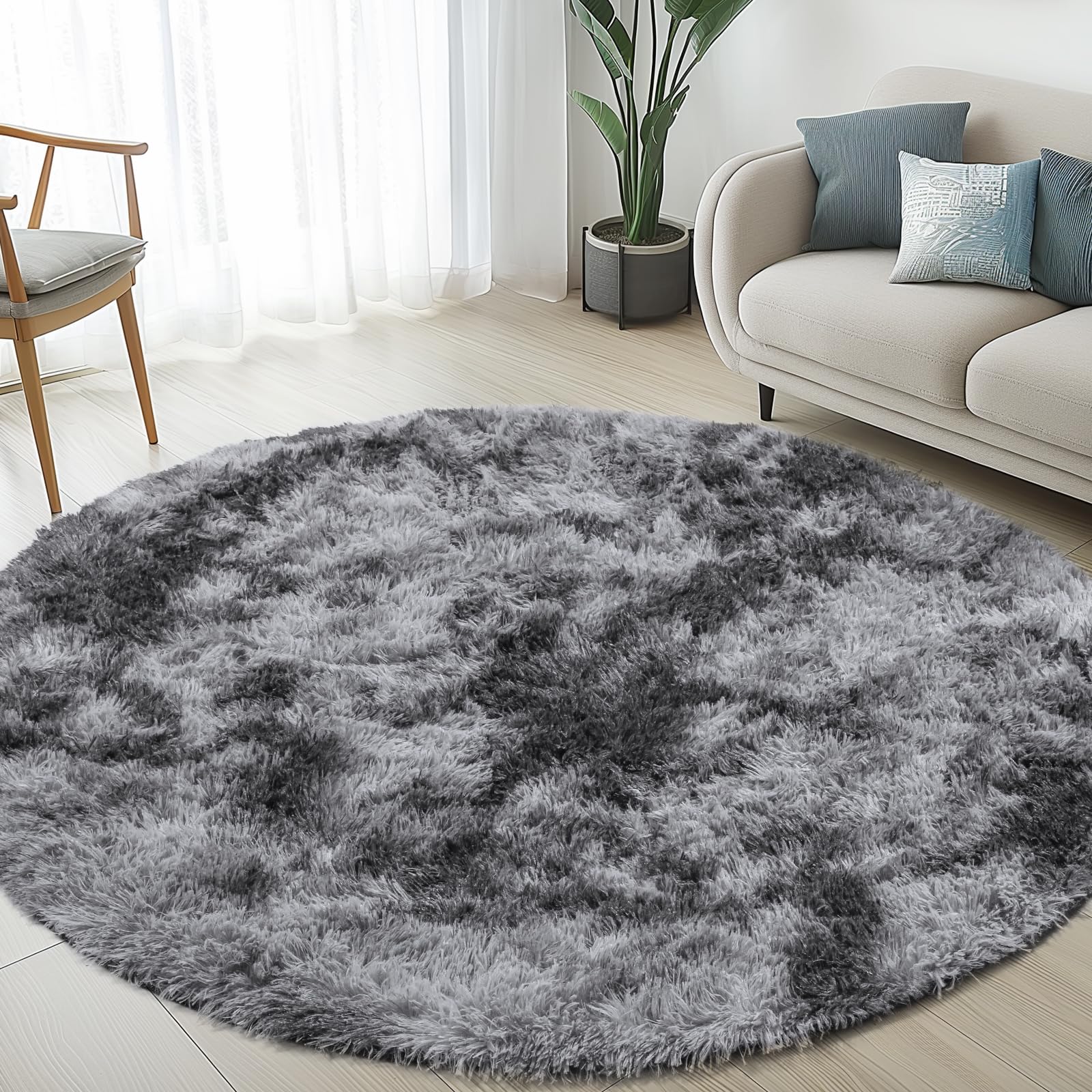 Sour Lemon Rugs Living Room 160x160cm, Grey Runner rug for Bedroom, Washable Anti Slip Fluffy Rug Shaggy Soft Modern Floor Carpets Mat Beside Rugs for Kids Hallway Living Room — image 1
