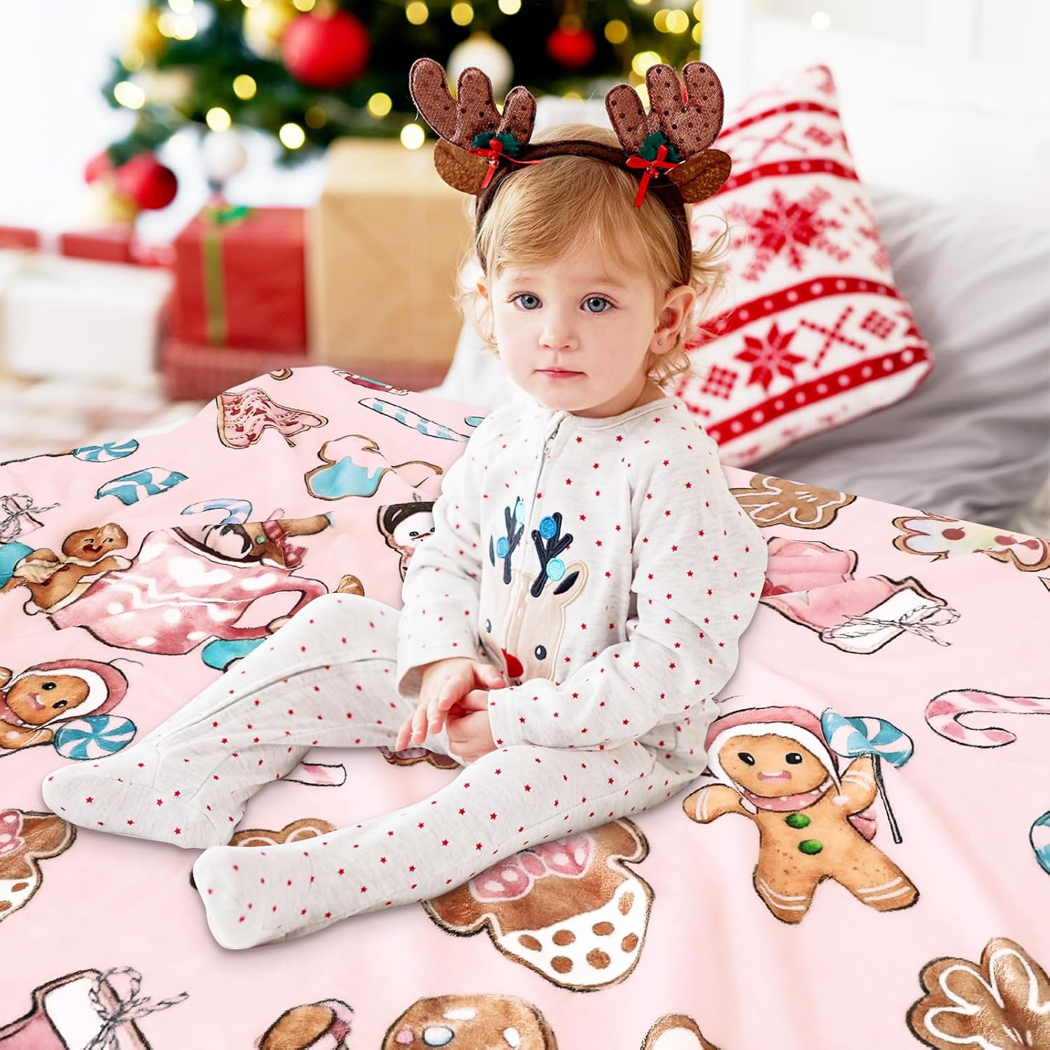 JarThenaAMCS Christmas Fuzzy Flannel Blanket Xmas Gingerbread Man Snowman Candy Throw Blanket Pink Soft Blankets for Home Sofa Chair Bed Couch, 50 x 60 Inch - Image 7
