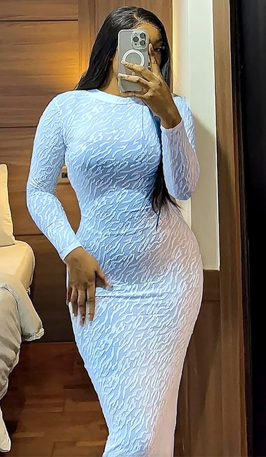 acelyn Women’s Elegant Floral Bodycon Maxi Dress Formal Long Sleeve Mock Neck Wedding Guest Party Cocktail Dress - Image 2