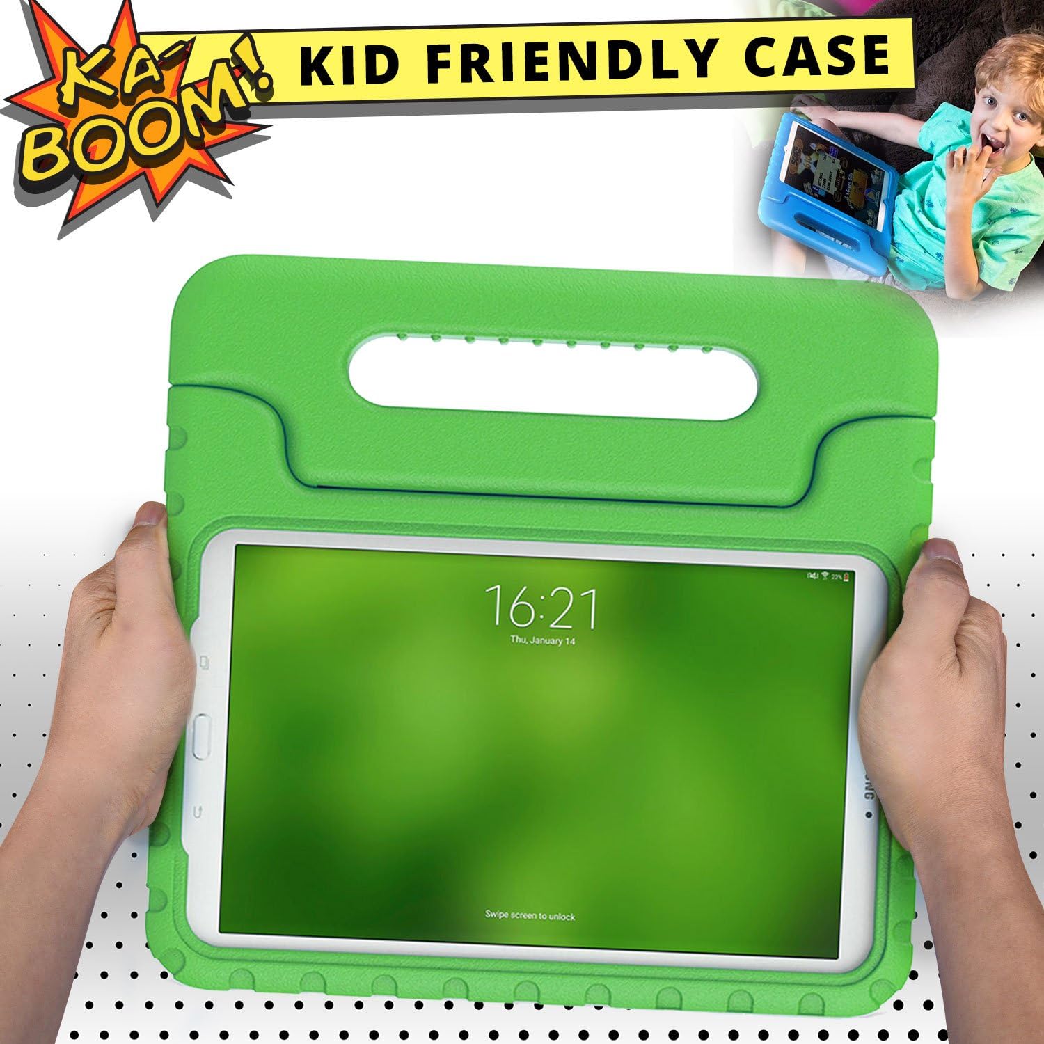 Cooper Dynamo [Rugged Kids Case] Protective Case for Samsung Tab E 9.6 | Child Proof Cover, Stand, Handle | SM-T560 T561 T562 T563 T565 T567 (Green)