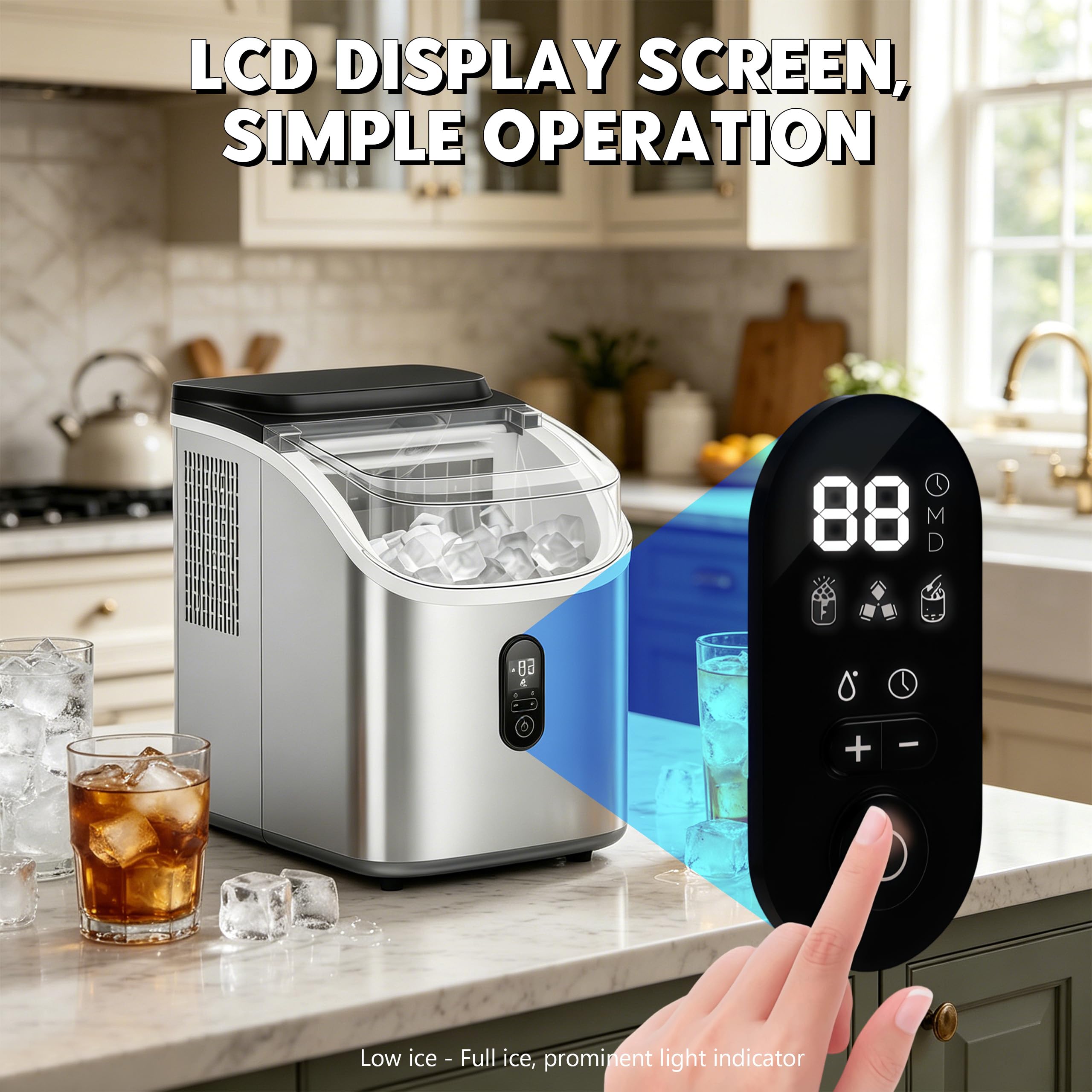 Macchina per cubetti di ghiaccio, autoadescante con display LCD, 20 kg/24 h, autopulente, in acciaio inox, spessore del ghiaccio regolabile 8-15 minuti, per casa, campeggio, ufficio