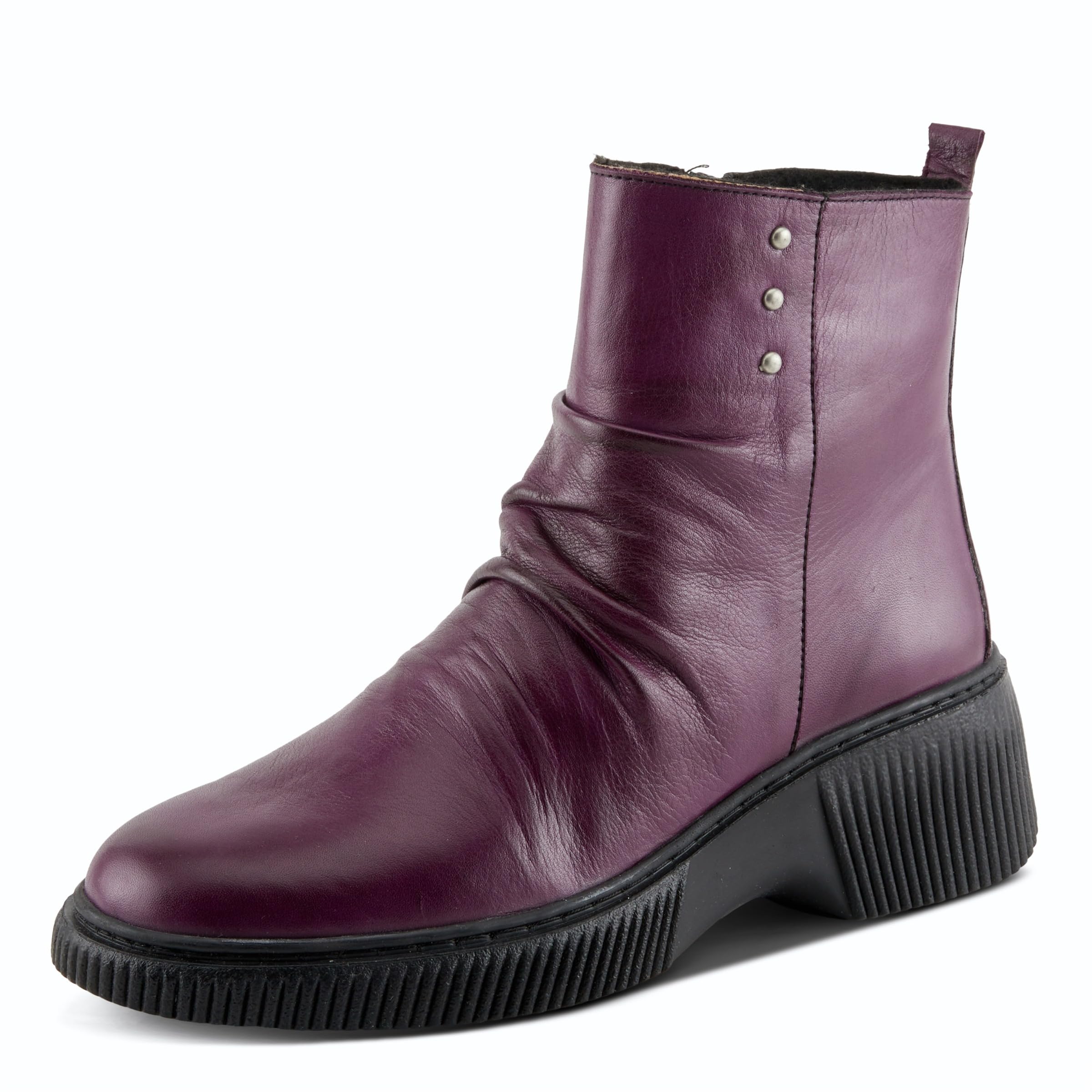 Spring Step Womens NAYANA Booties with Ruching Leather Metal Rivets and Removable Insoles