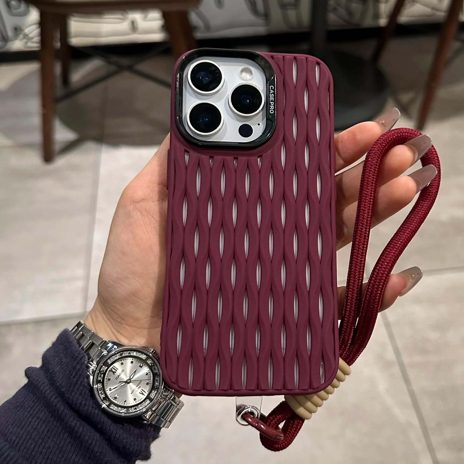 for iPhone 12 Mesh Hollow Out Hole Heat Dissipation Cooling Case Soft Silicone Wrist Strap Cover(for iPhone 12/Gray)