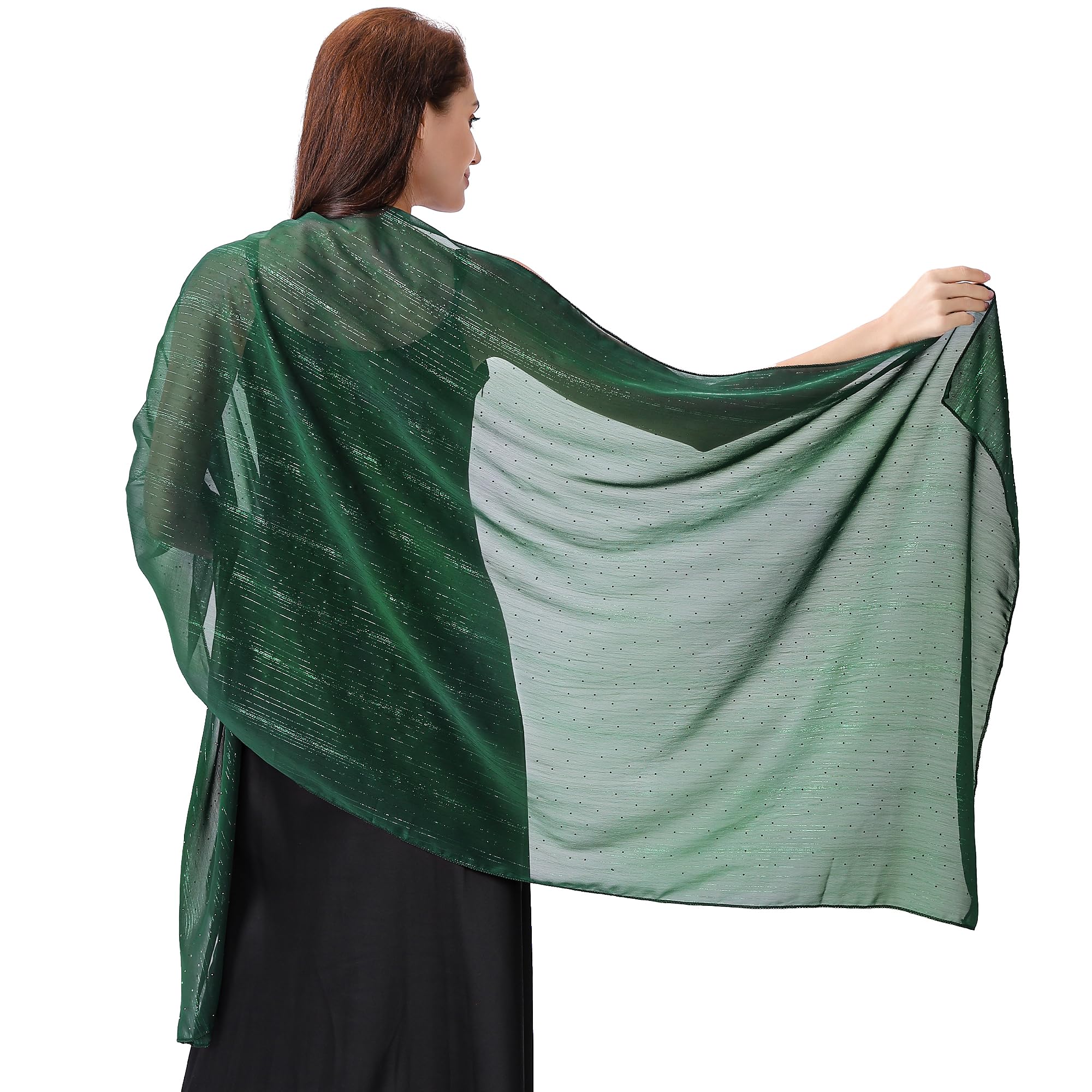 Ladiery Women's Darkgreen Shawls And Wraps For Evening Dresses, Lightweight Soft Chiffon Sparkly Rhinestones Formal Scarf Shawl Wraps For Weddings