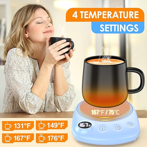 Miniatura 17 de Calentador de taza de café – Calentamiento más rápido y temperatura más alta, calentador de tazas de café para escritorio apagado automático, 4 Negro