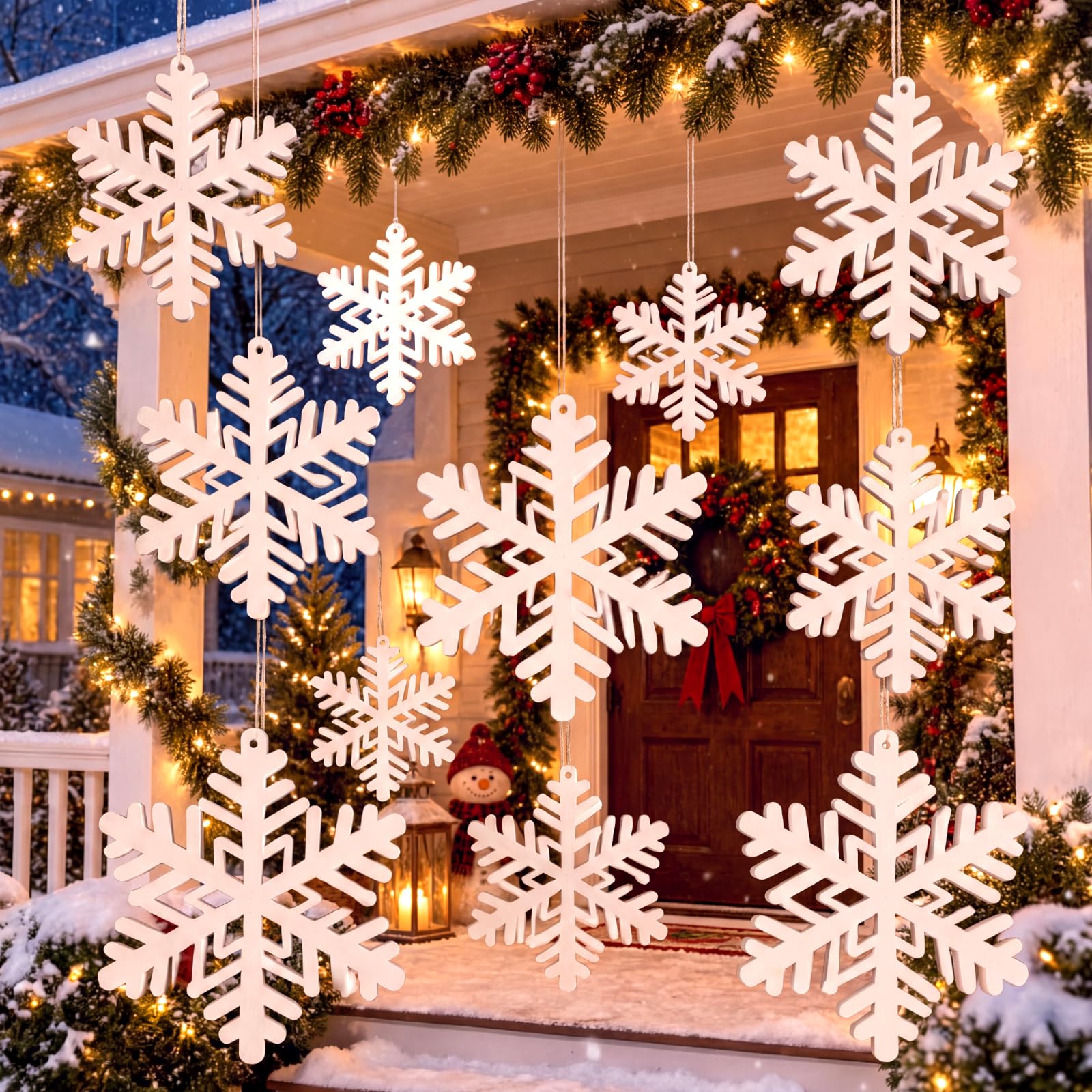 Vicenpal 12 fiocchi di neve grandi in legno ornamenti 30,5 cm fiocco di neve in legno decorazione esterna natale appeso fiocco di neve ornamenti per finestre fiocchi di neve decorazioni invernali per
